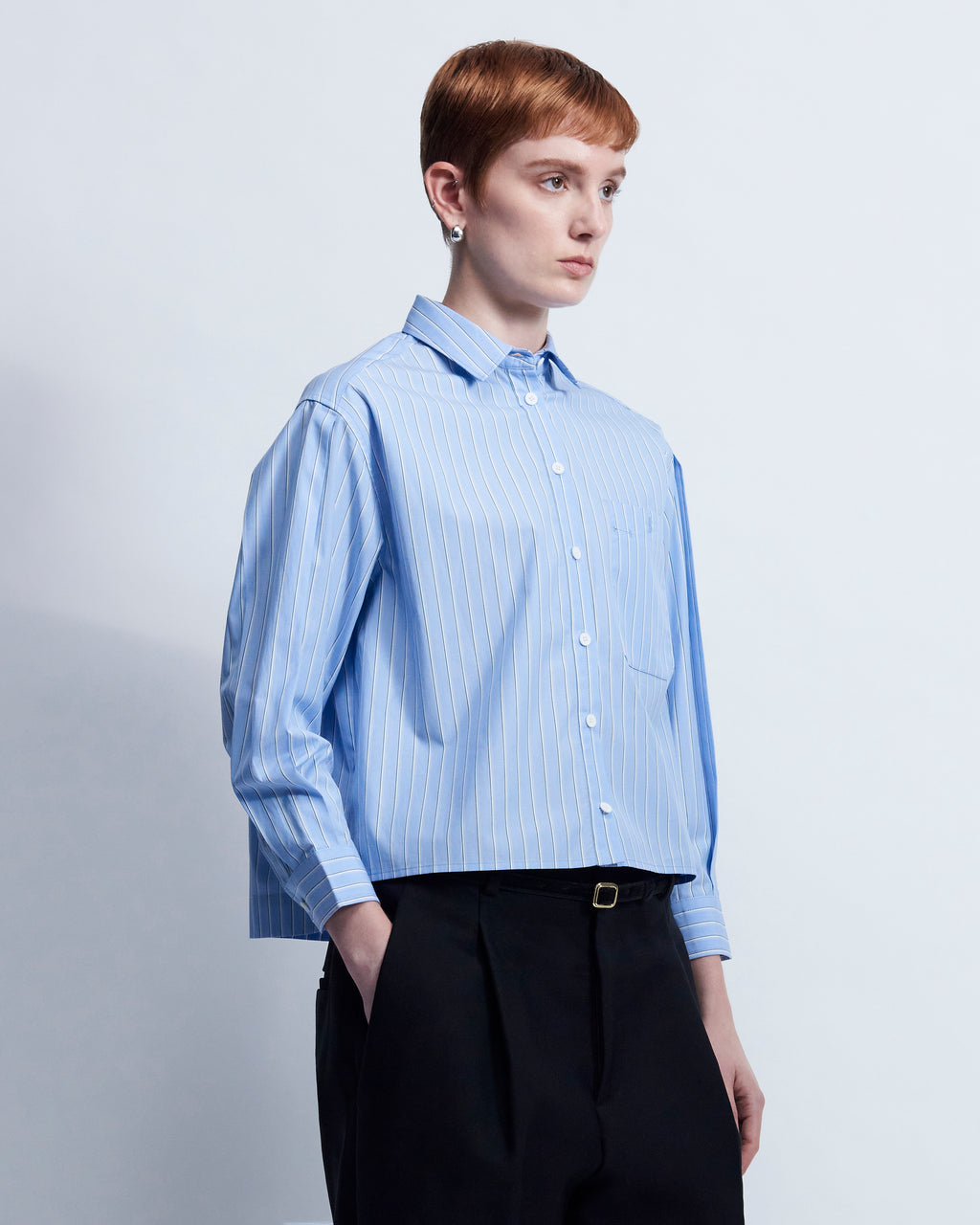 Linda - Striped Cotton Poplin in Blue Stripe - view 2
