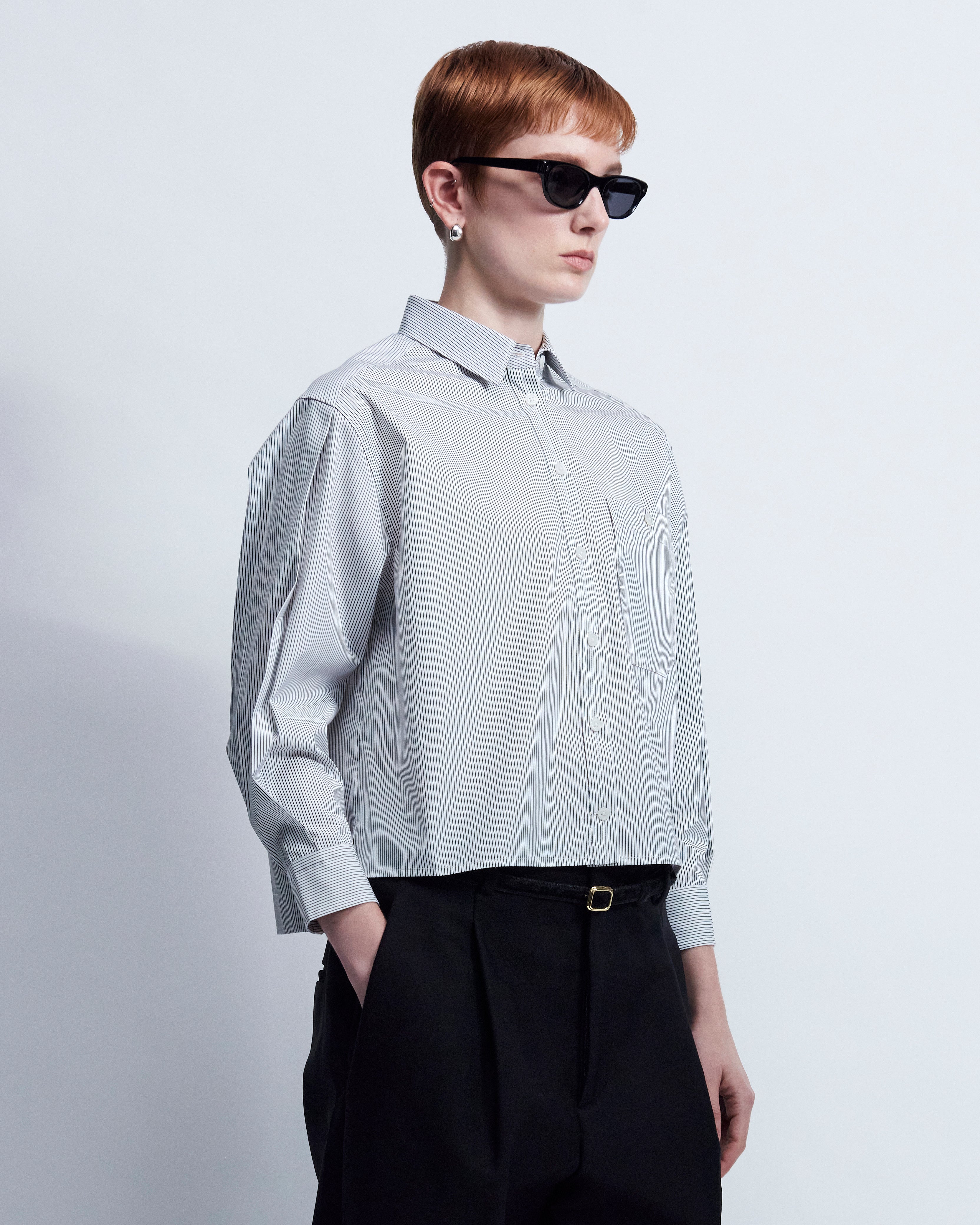 Linda - Striped Cotton Poplin in Ivory Stripe - view 2