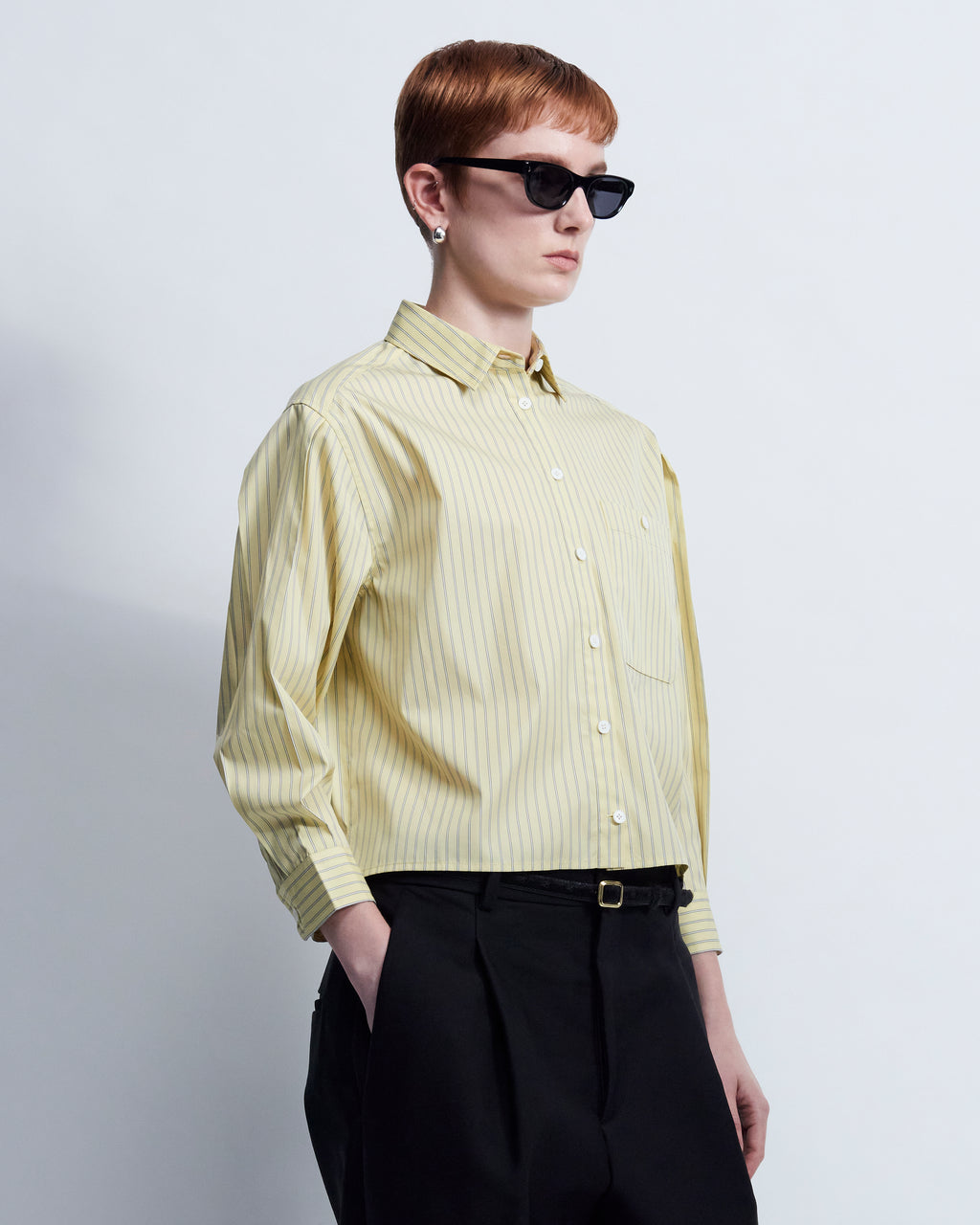 Linda - Striped Cotton Poplin in Yellow Stripe - view 2