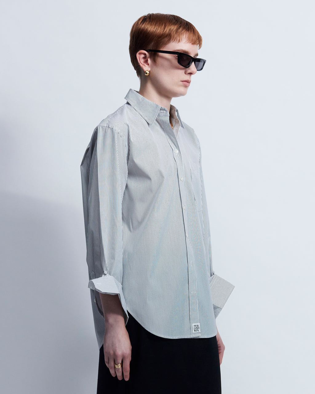 Maria - Striped Cotton Poplin in Ivory Stripe - view 2