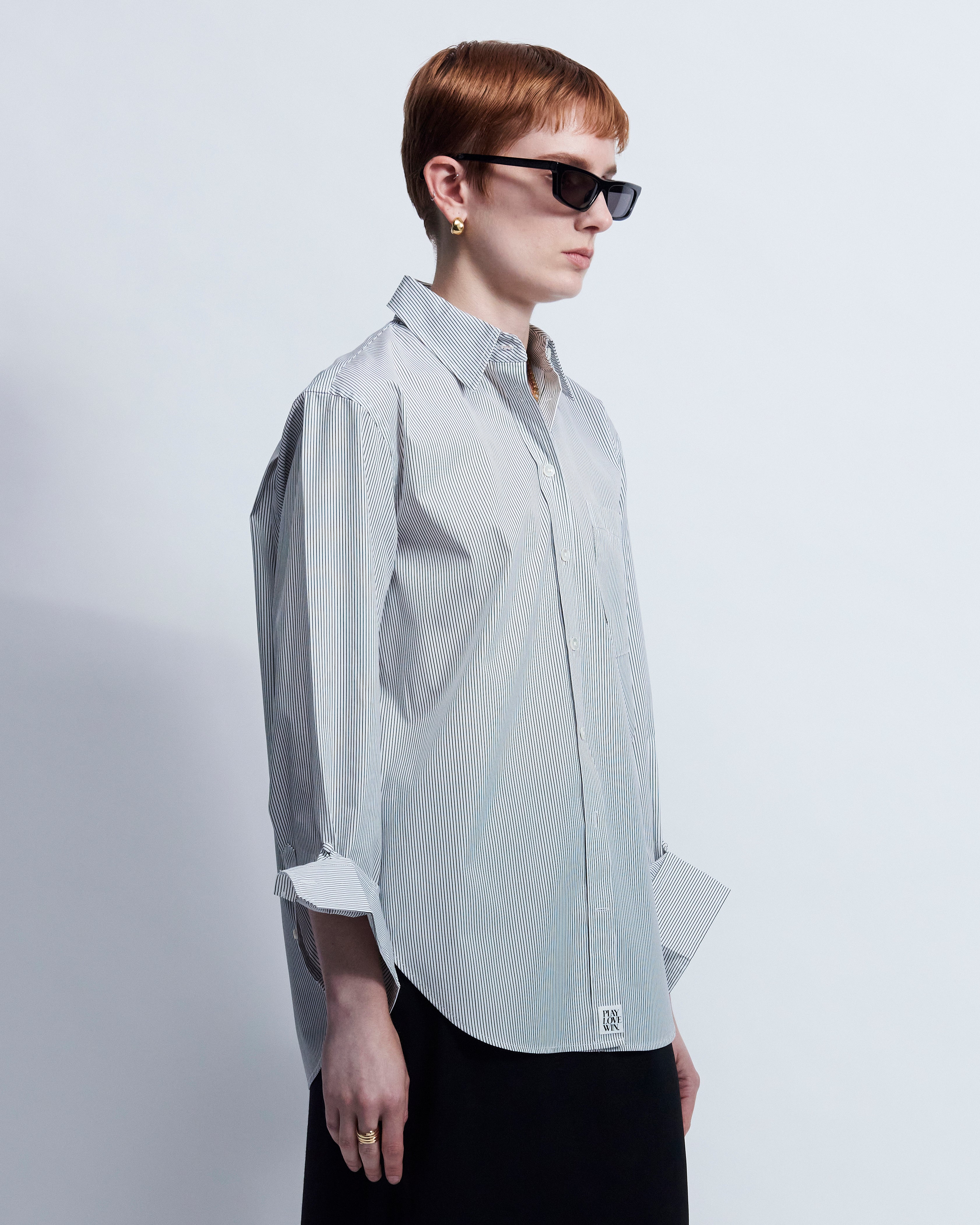 Maria - Striped Cotton Poplin in Ivory Stripe - view 2