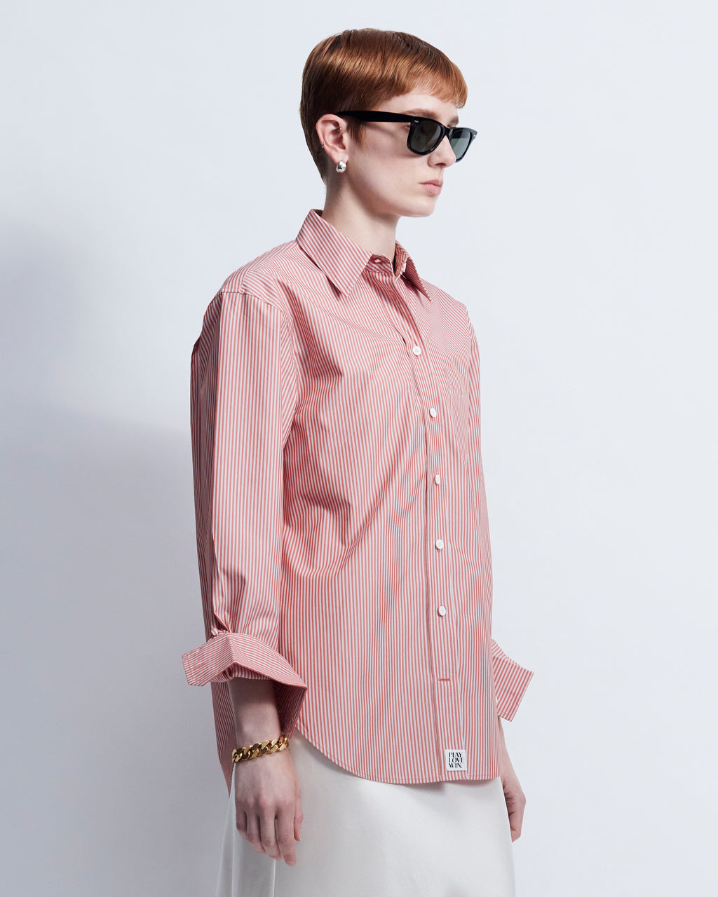 Maria - Striped Cotton Poplin in Red Stripe - view 2