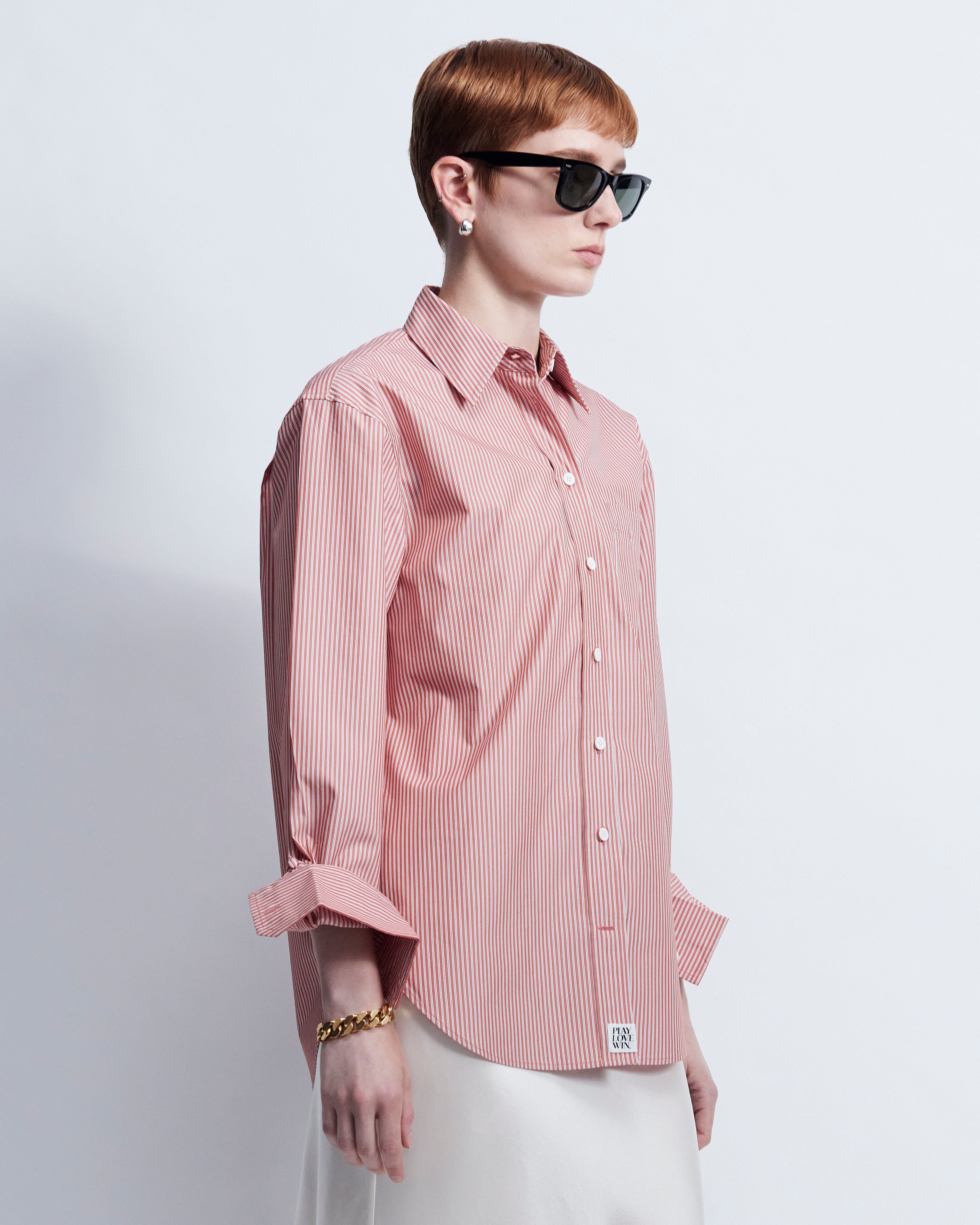 Maria - Striped Cotton Poplin in Red Stripe - view 2