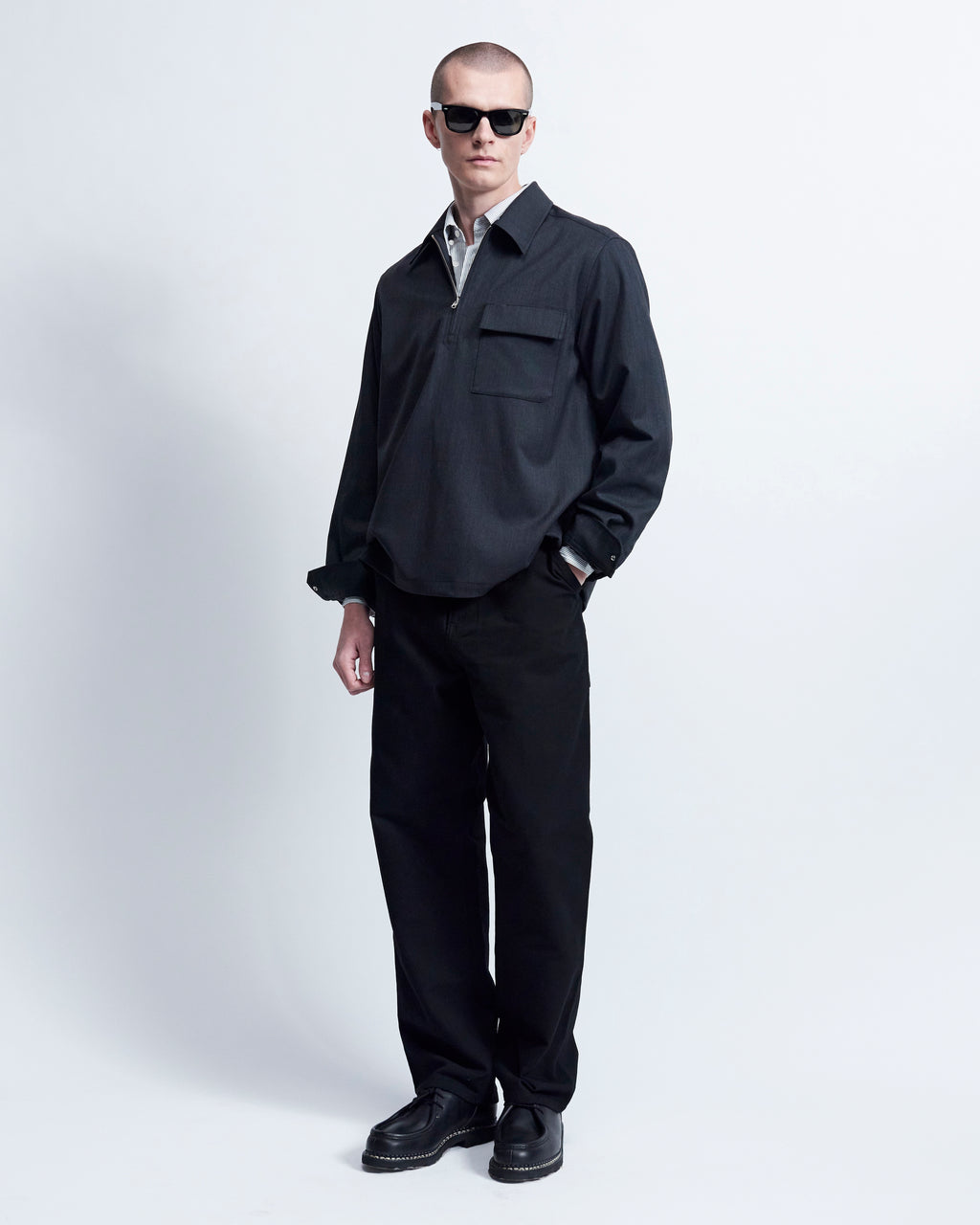 Roman - Wool Gabardine in Charcoal Grey - view 2