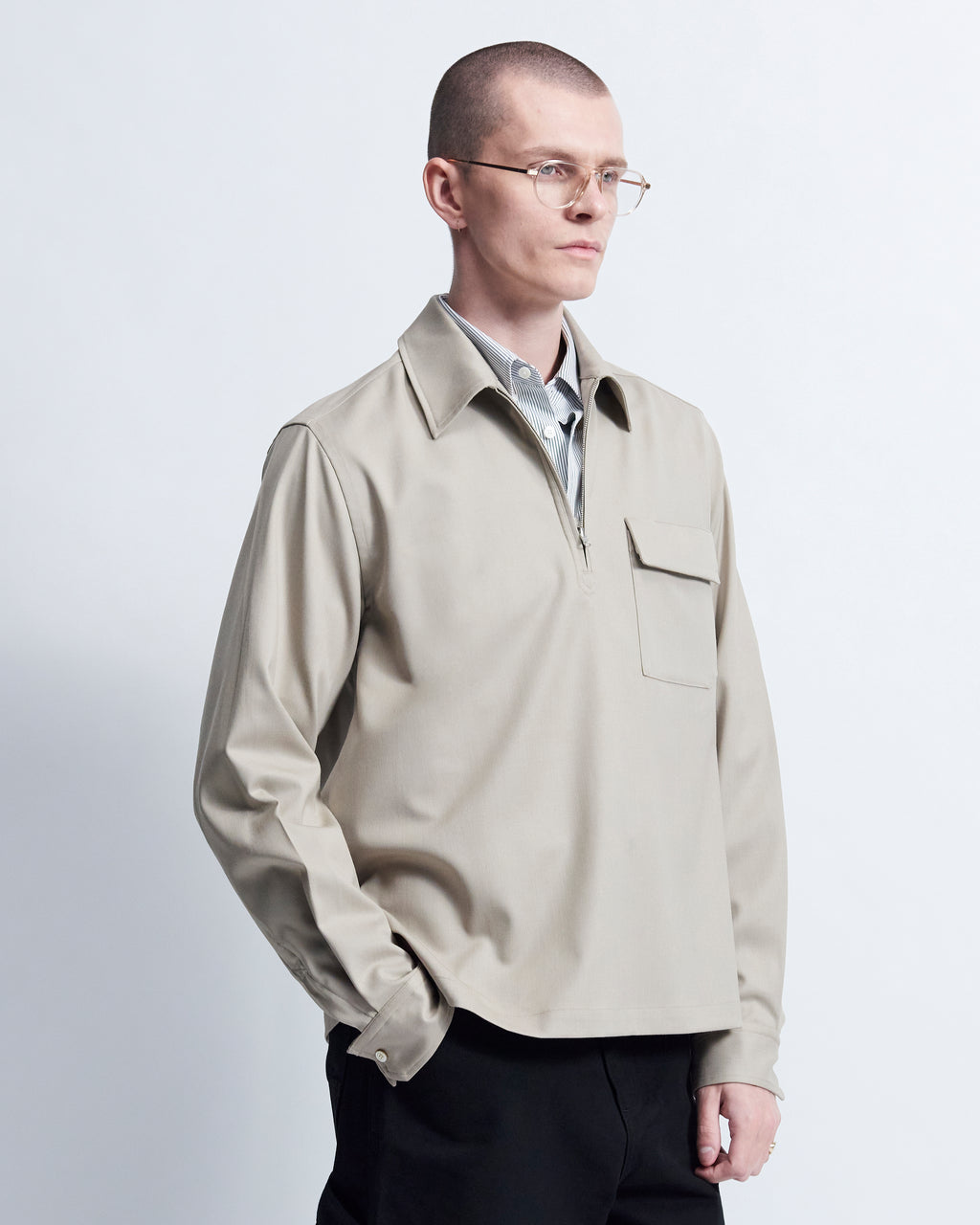 Roman - Wool Gabardine in Khaki - view 2