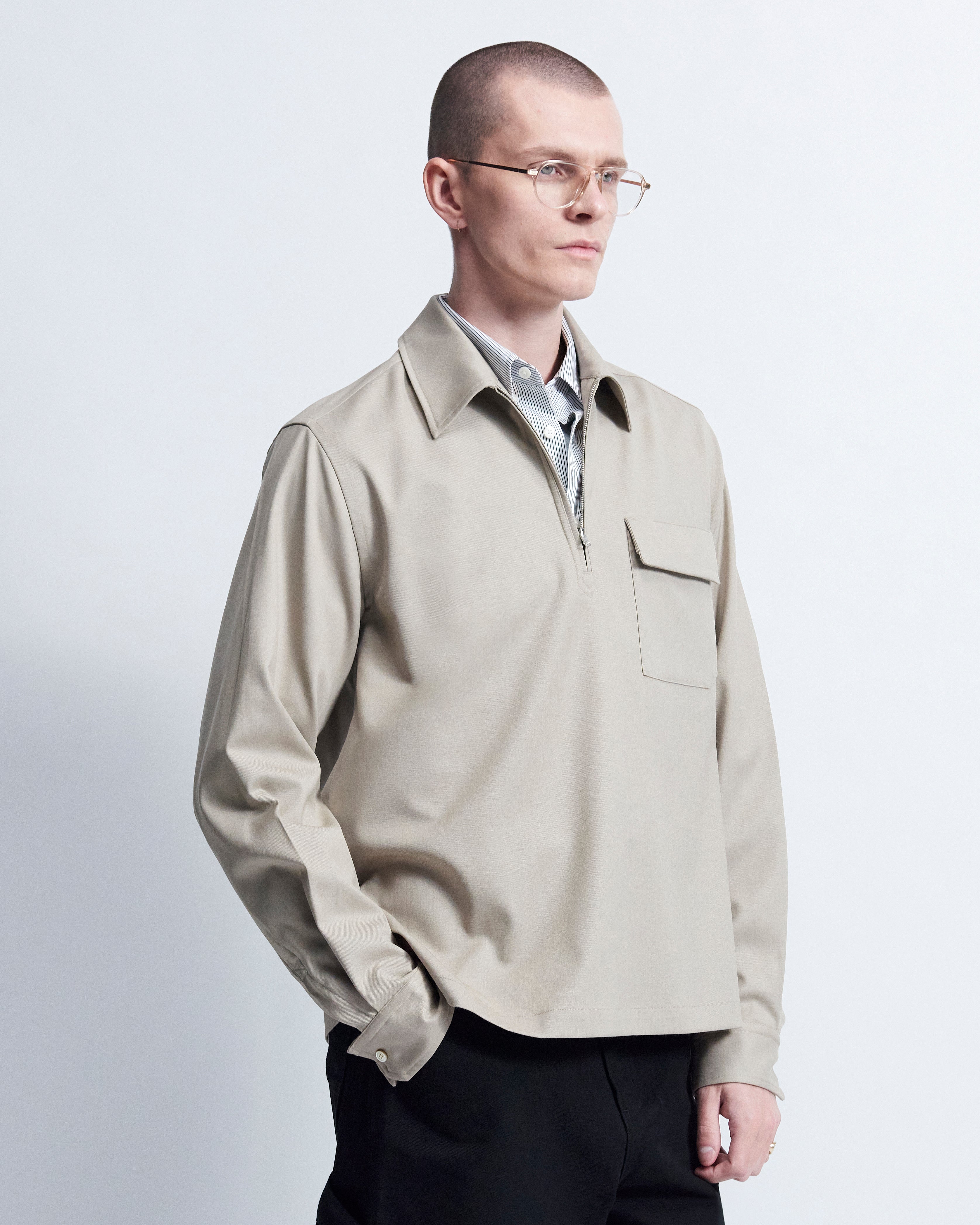 Roman - Wool Gabardine in Khaki - view 2