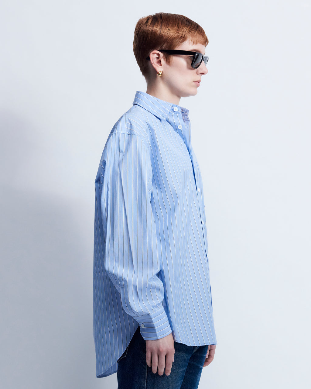 Ruba - Striped Cotton Poplin in Blue Stripe - view 2