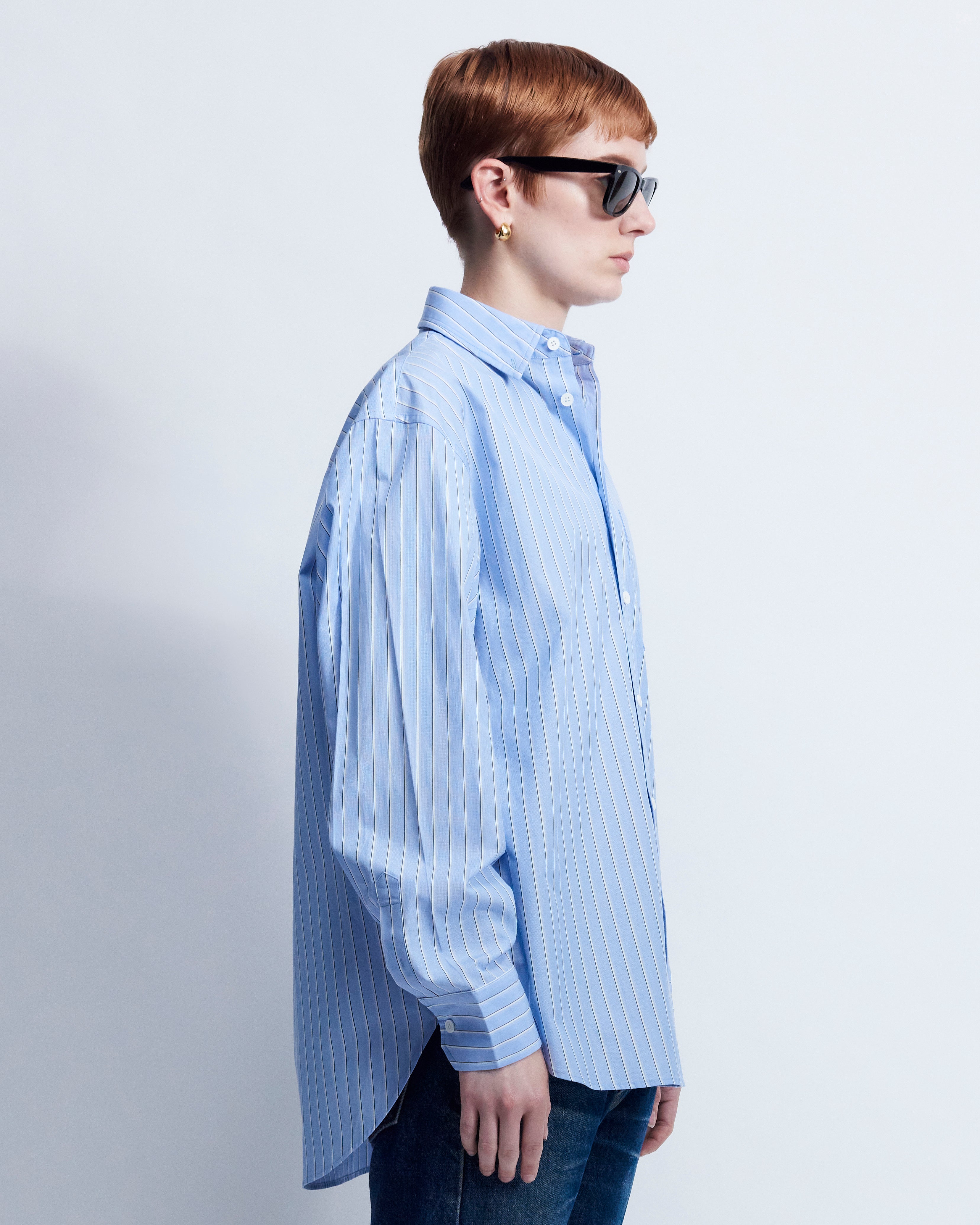 Ruba - Striped Cotton Poplin in Blue Stripe - view 2