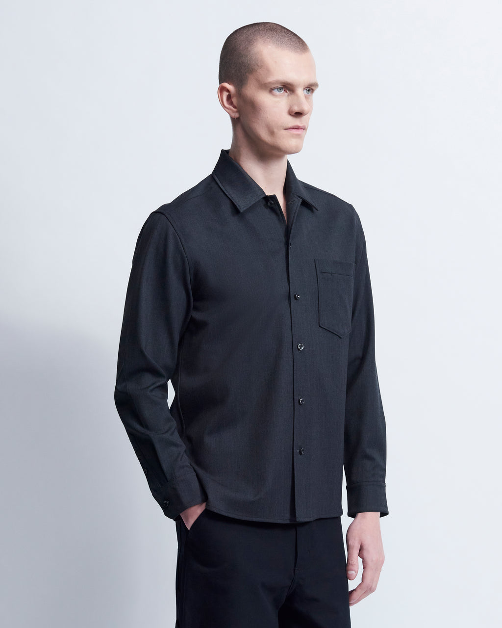 Sam - Wool Gabardine in Charcoal Grey - view 2