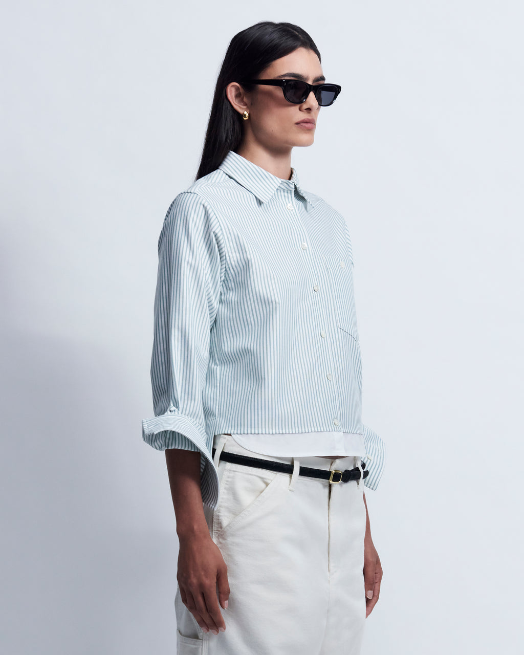 Sophie - High Twist Oxford in Green Stripe - view 2