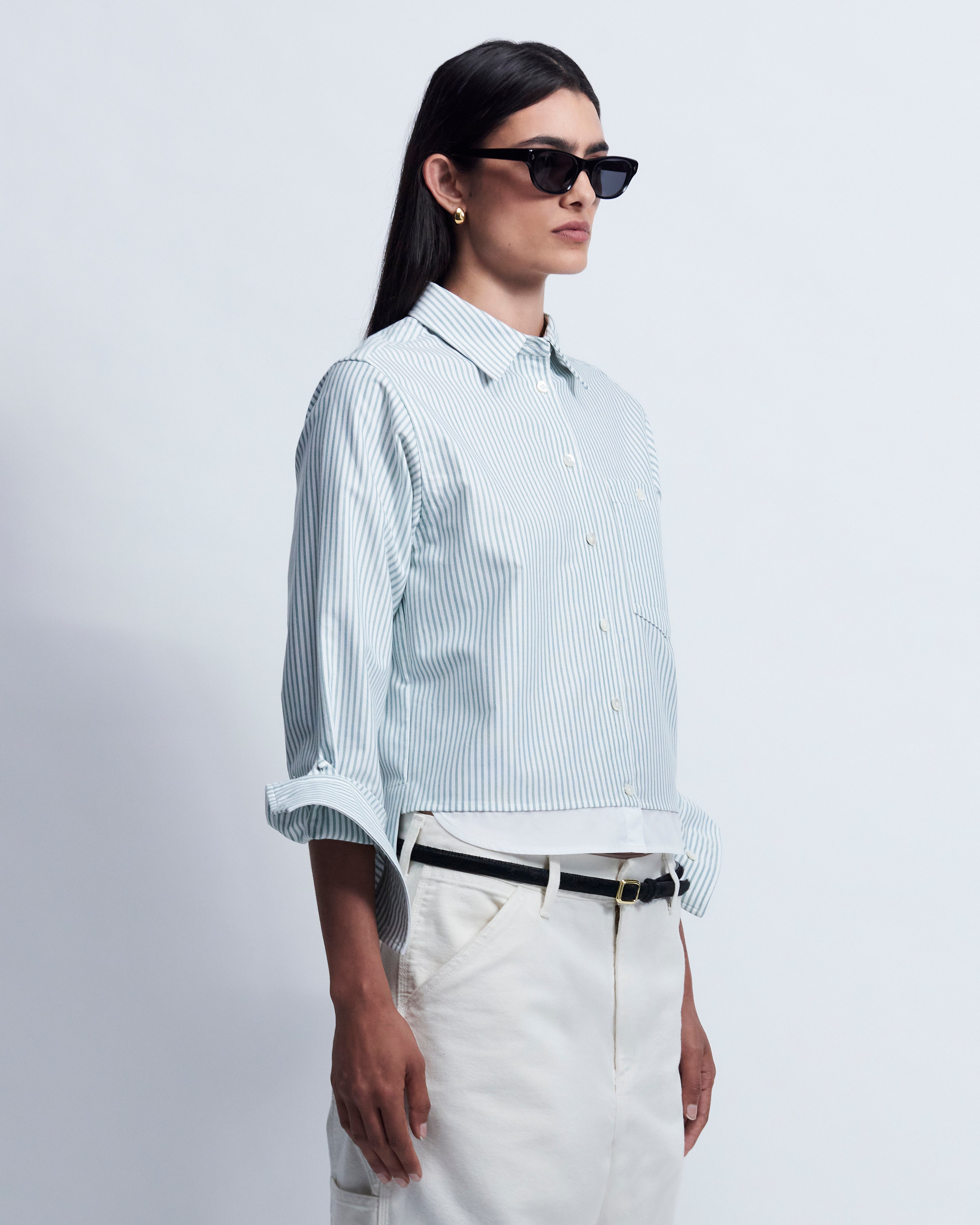 Sophie - High Twist Oxford in Green Stripe - view 2