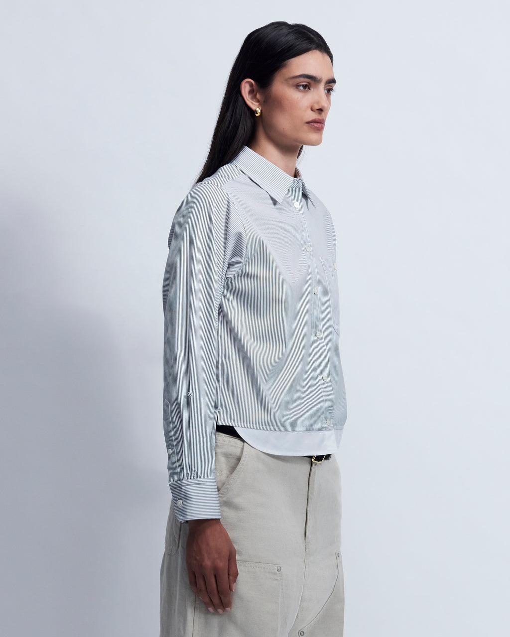 Sophie - Striped Cotton Poplin in Ivory Stripe - view 2