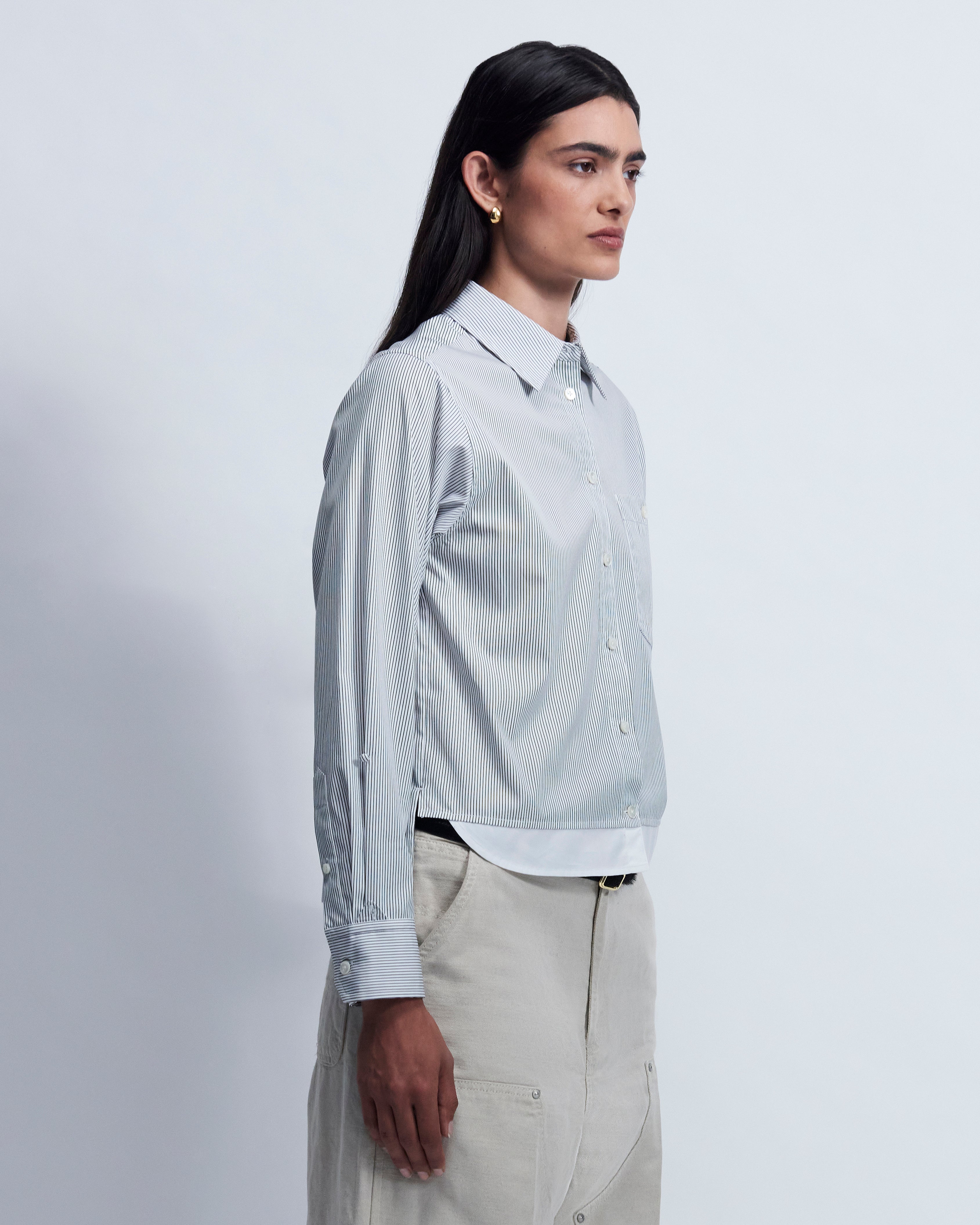 Sophie - Striped Cotton Poplin in Ivory Stripe - view 2