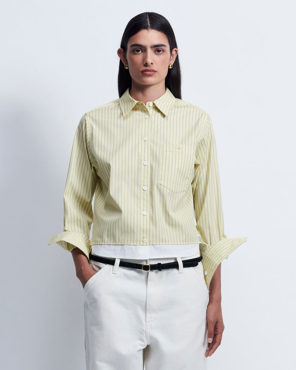 Sophie - Striped Cotton Poplin in Yellow Stripe - view 2