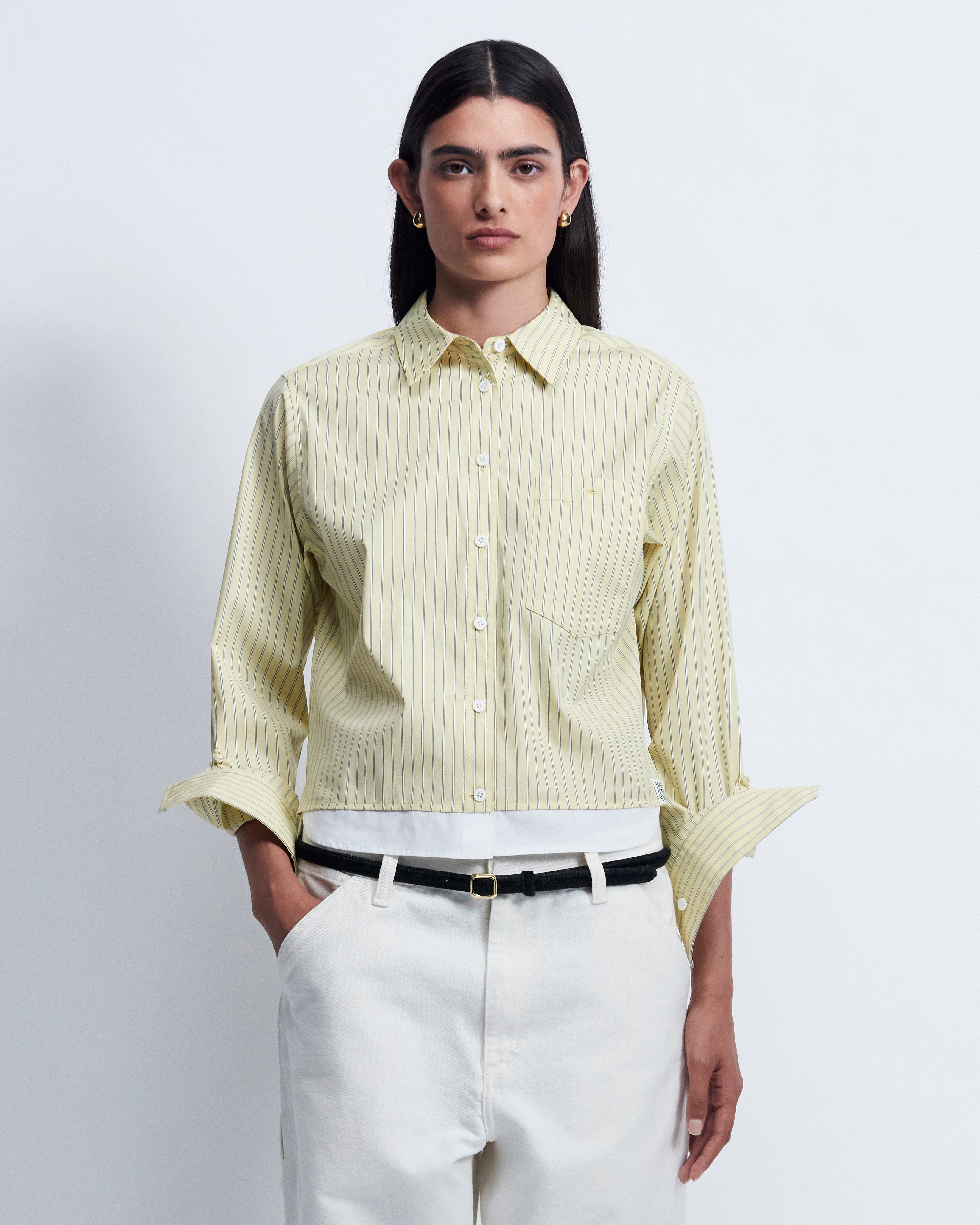 Sophie - Striped Cotton Poplin in Yellow Stripe - view 2