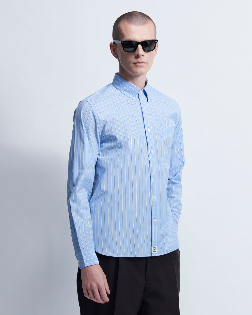 Spencer - Striped Cotton Poplin in Blue Stripe - view 2