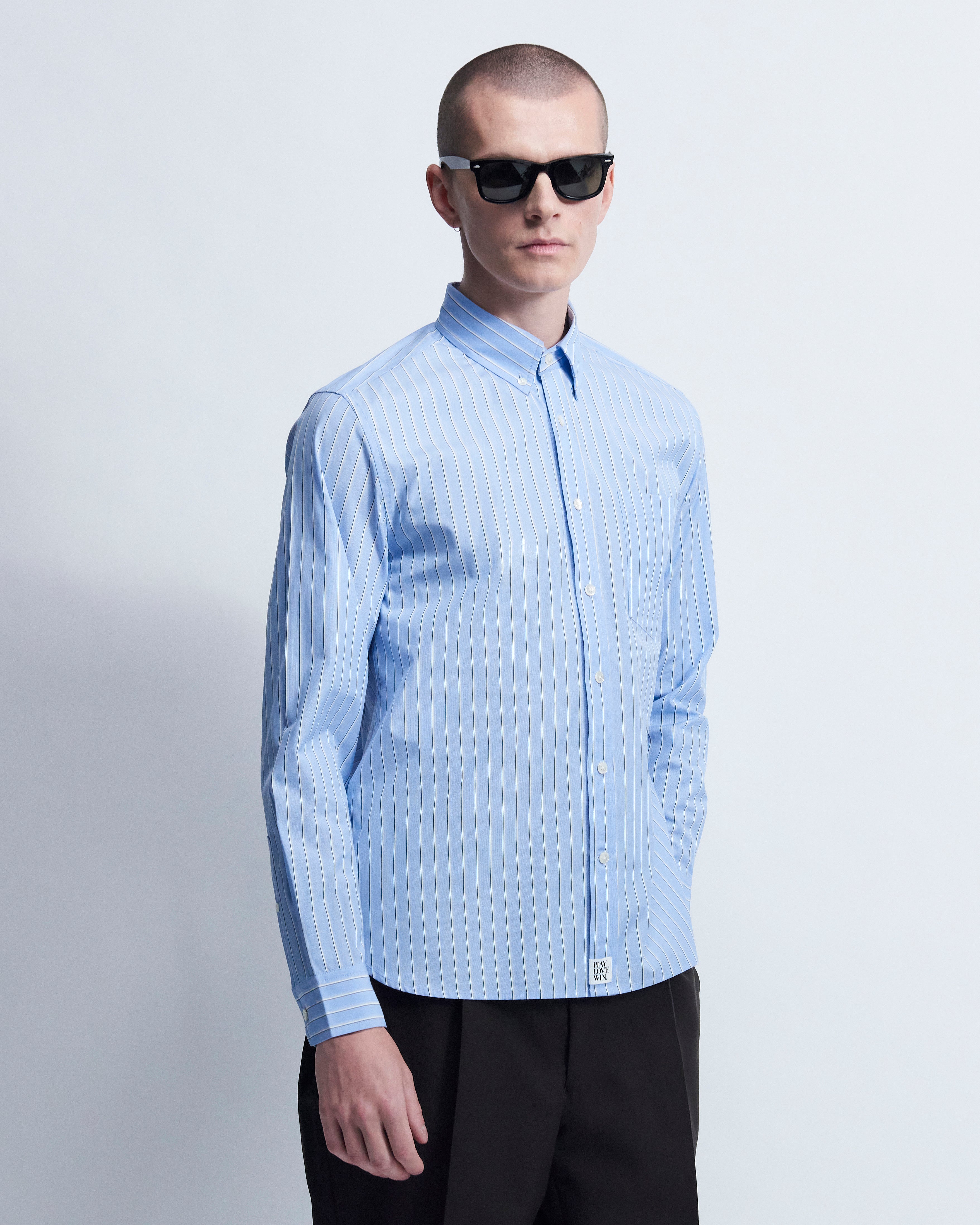Spencer - Striped Cotton Poplin in Blue Stripe - view 2