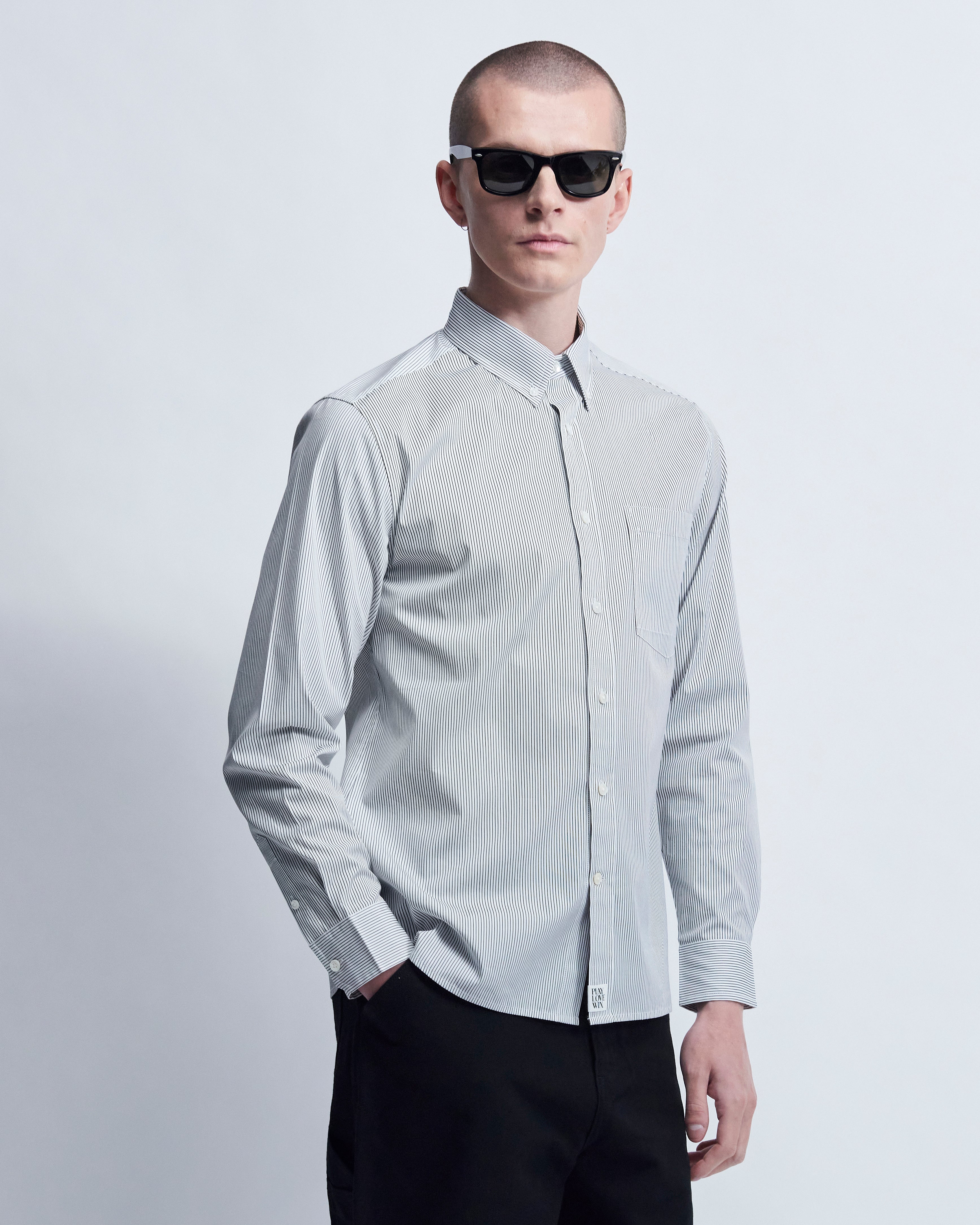 Spencer - Striped Cotton Poplin in Ivory Stripe - view 2