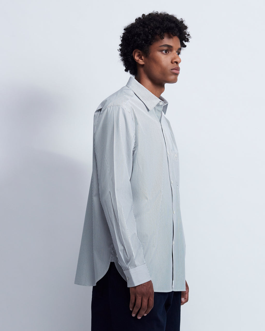 Walter - Striped Cotton Poplin in Ivory Stripe - view 2