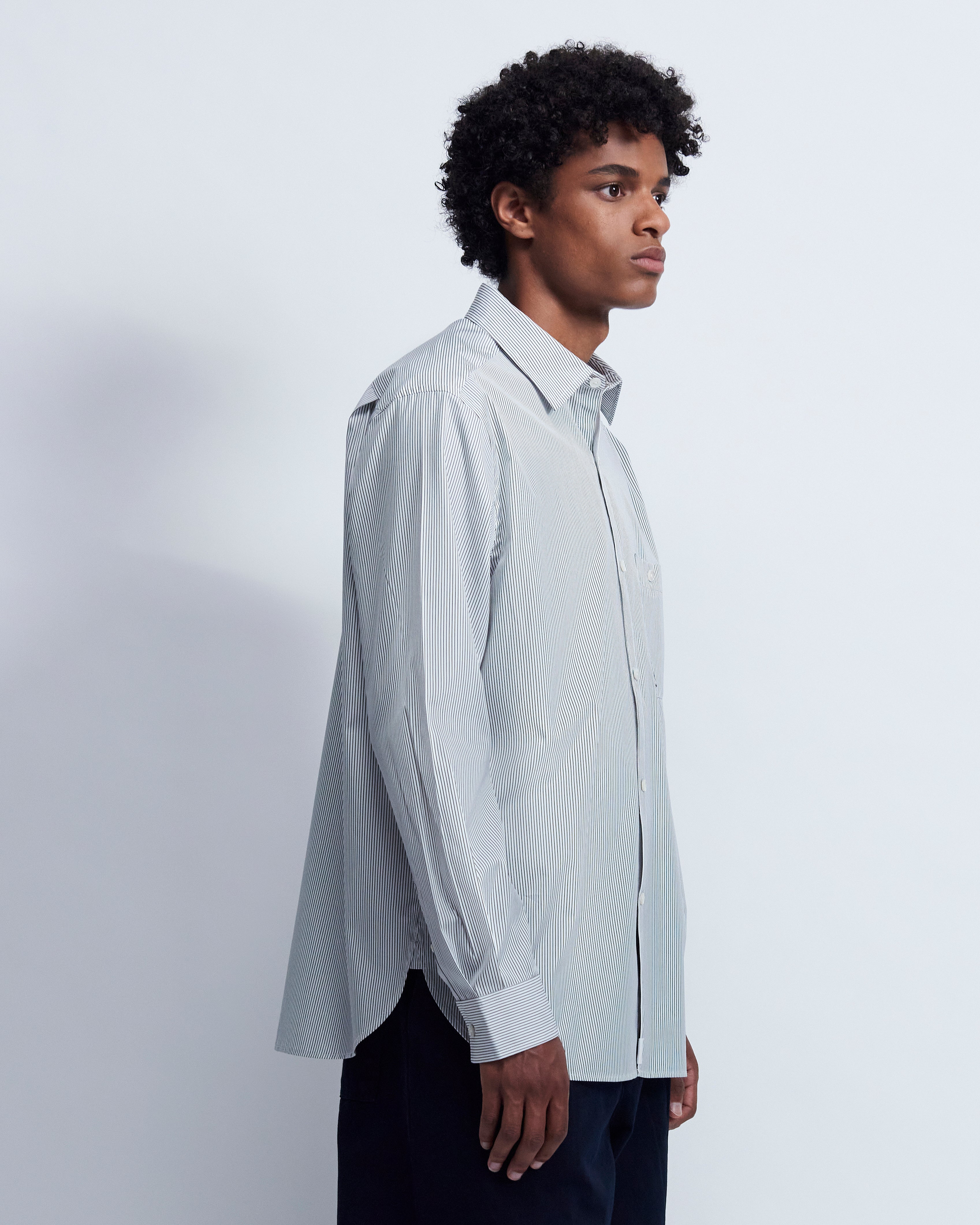 Walter - Striped Cotton Poplin in Ivory Stripe - view 2