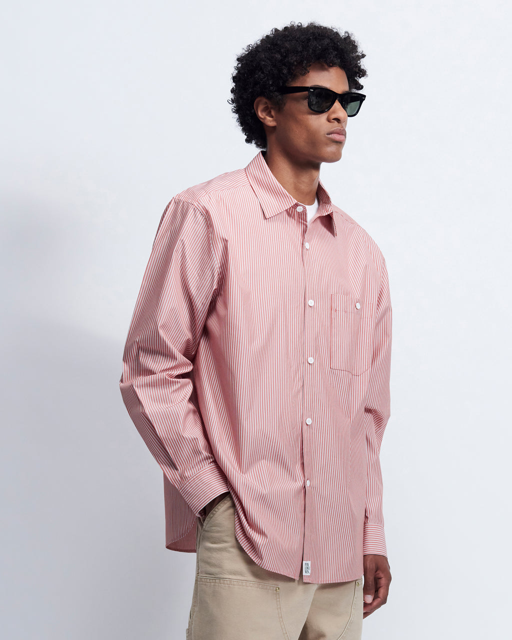 Walter - Striped Cotton Poplin in Red Stripe - view 2