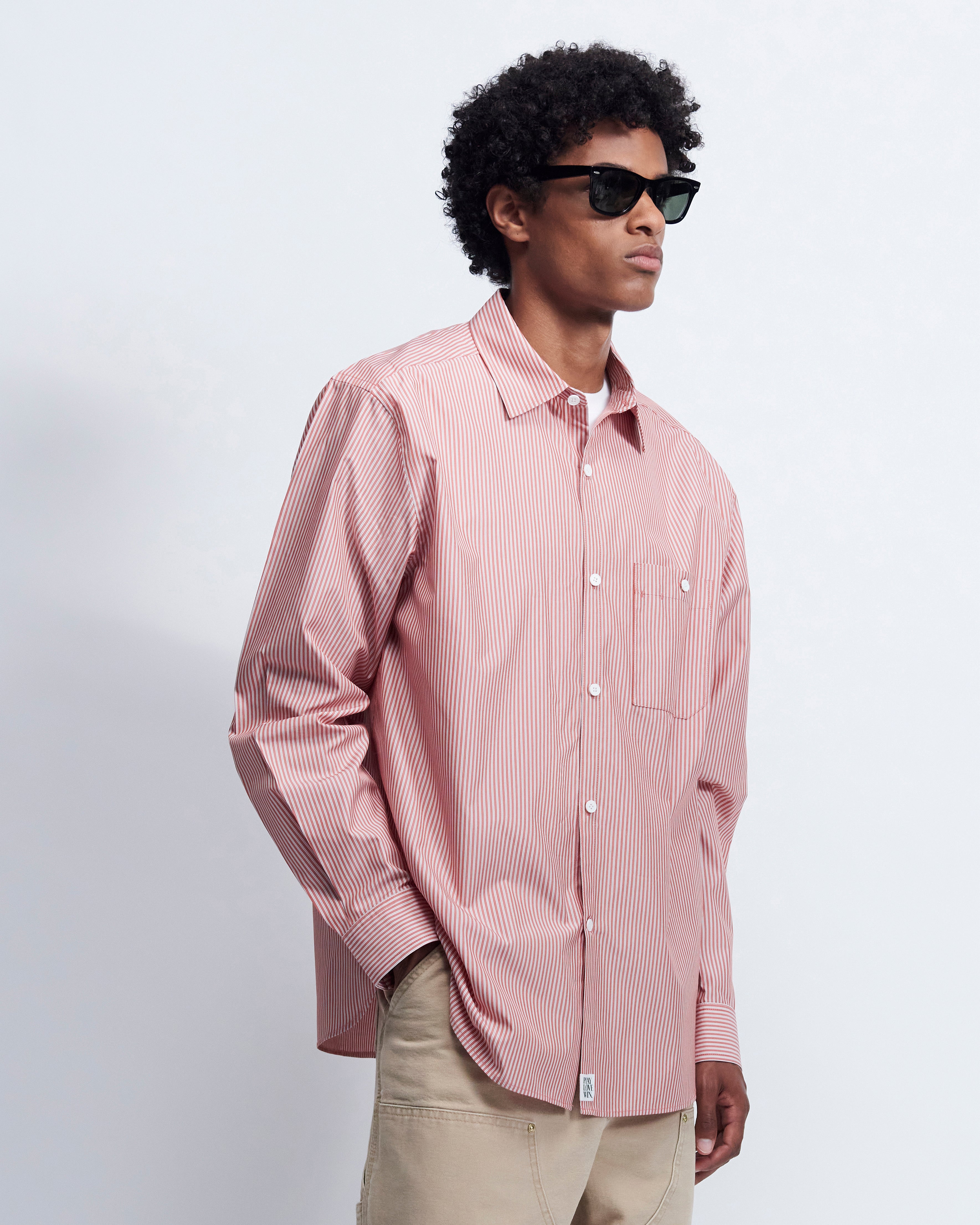 Walter - Striped Cotton Poplin in Red Stripe - view 2