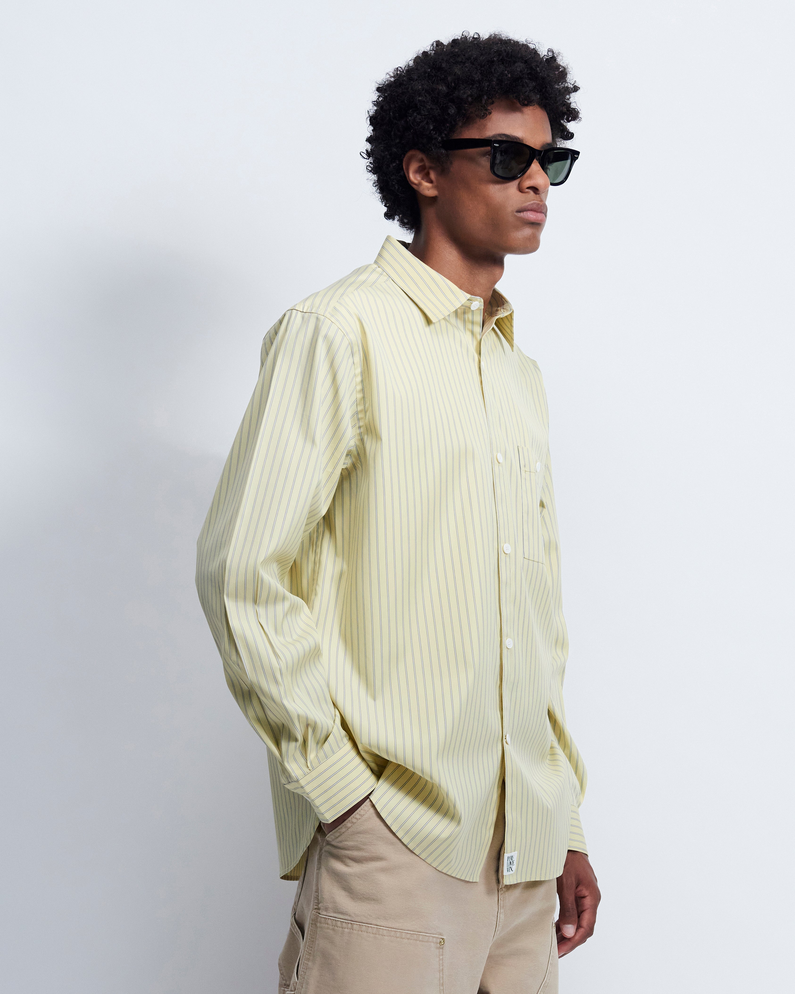 Walter - Striped Cotton Poplin in Yellow Stripe - view 2