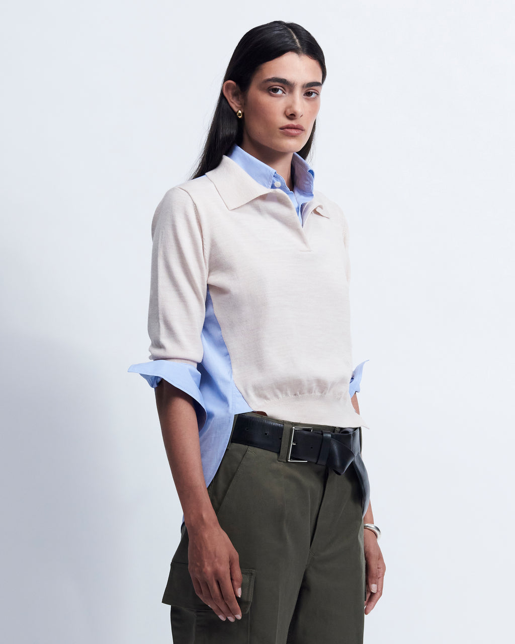 Deanna - Merino Wool in Beige / Blue Cross Hatch - view 3