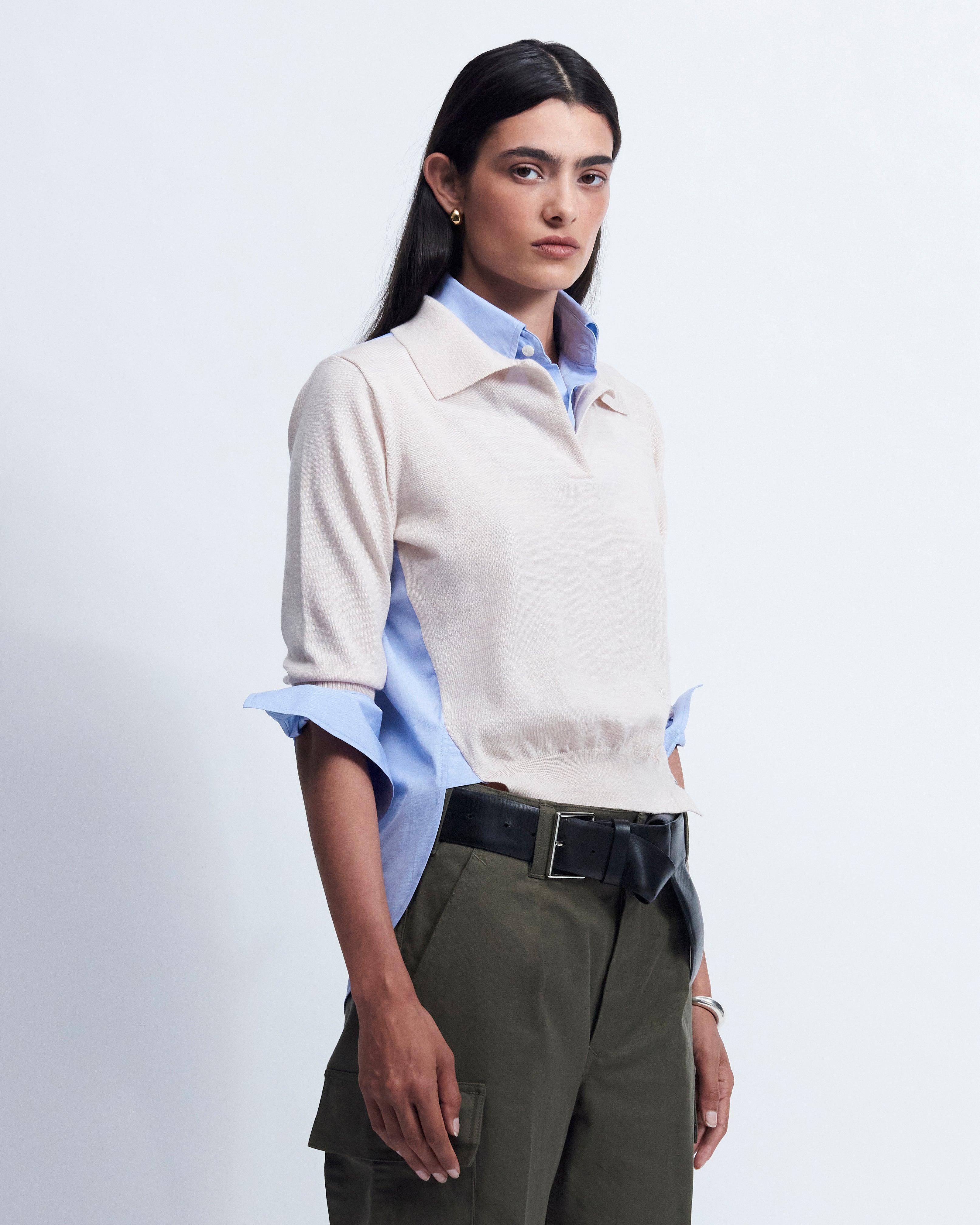 Deanna - Merino Wool in Beige / Blue Cross Hatch - view 3