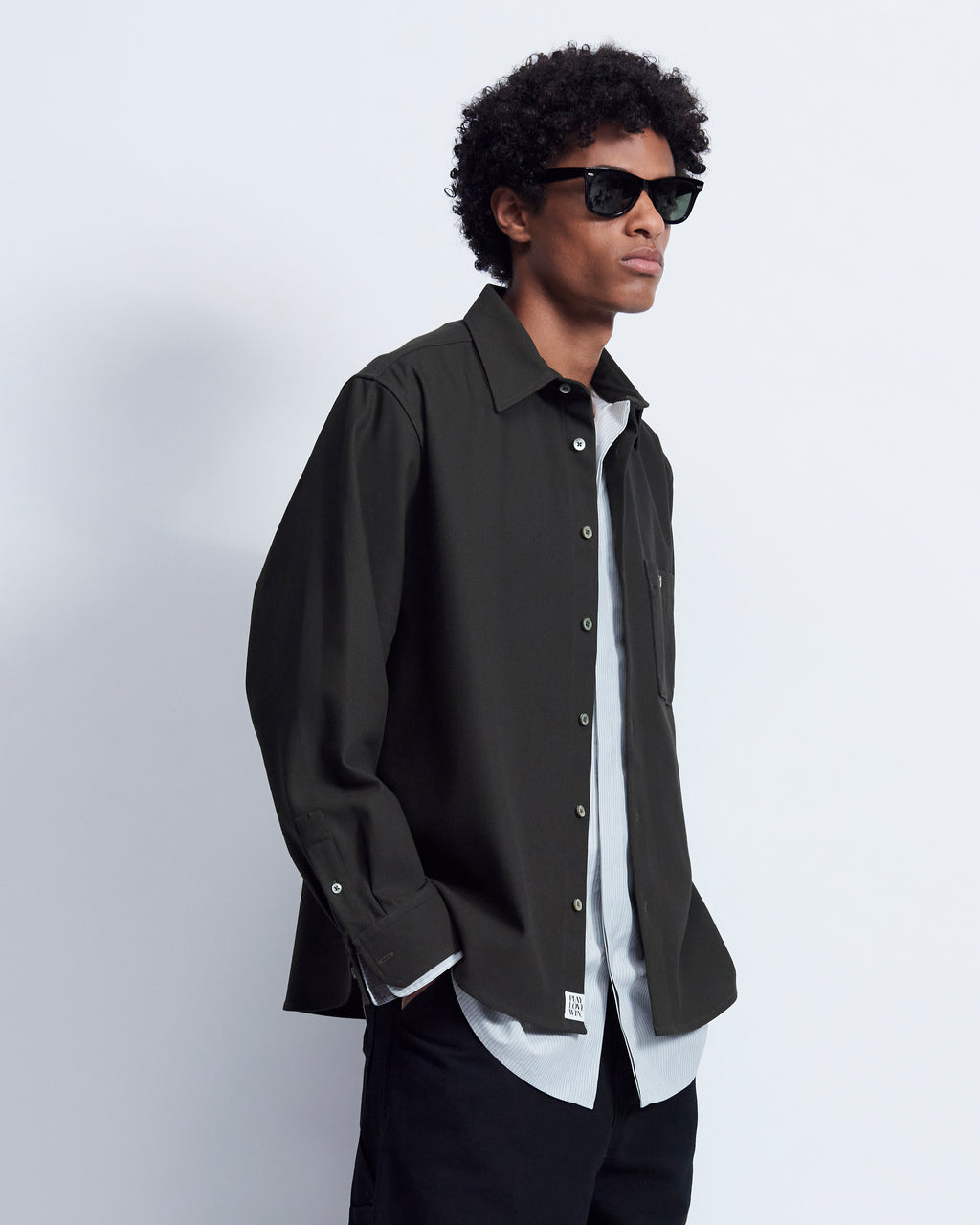 Ian - Cotton Serge Twill in Brown/Grey Stripe - view 3