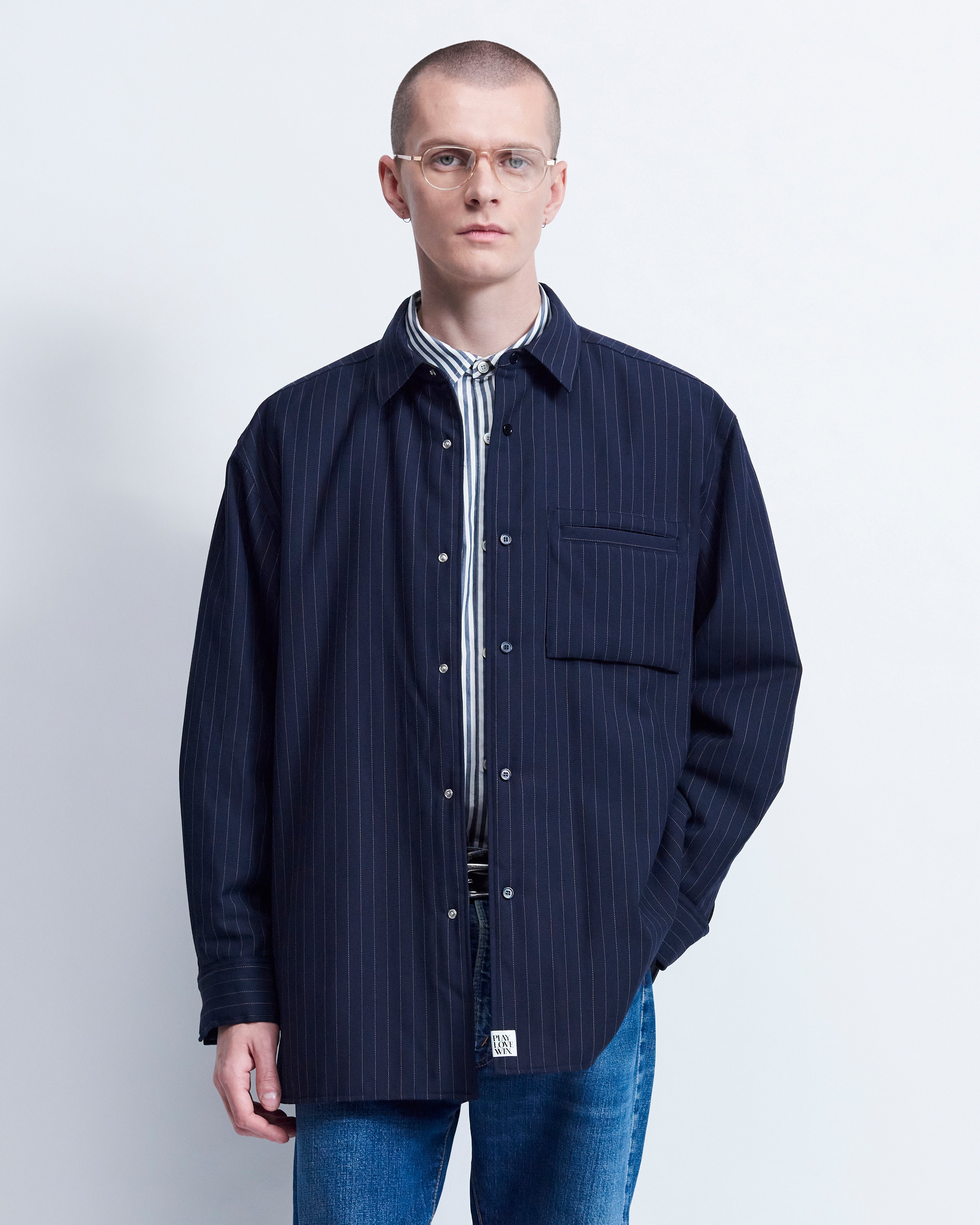 Johnson - Technical Wool Gabardine in Navy stripe - view 3