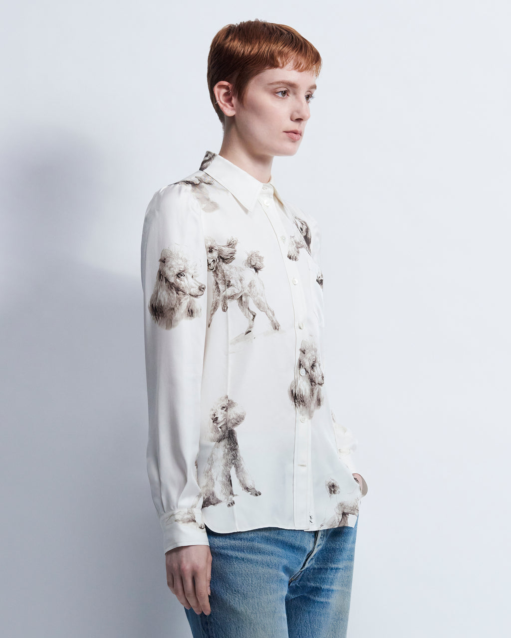 Laura - Printed Silk Twill in Vanilla / Poodle - view 3