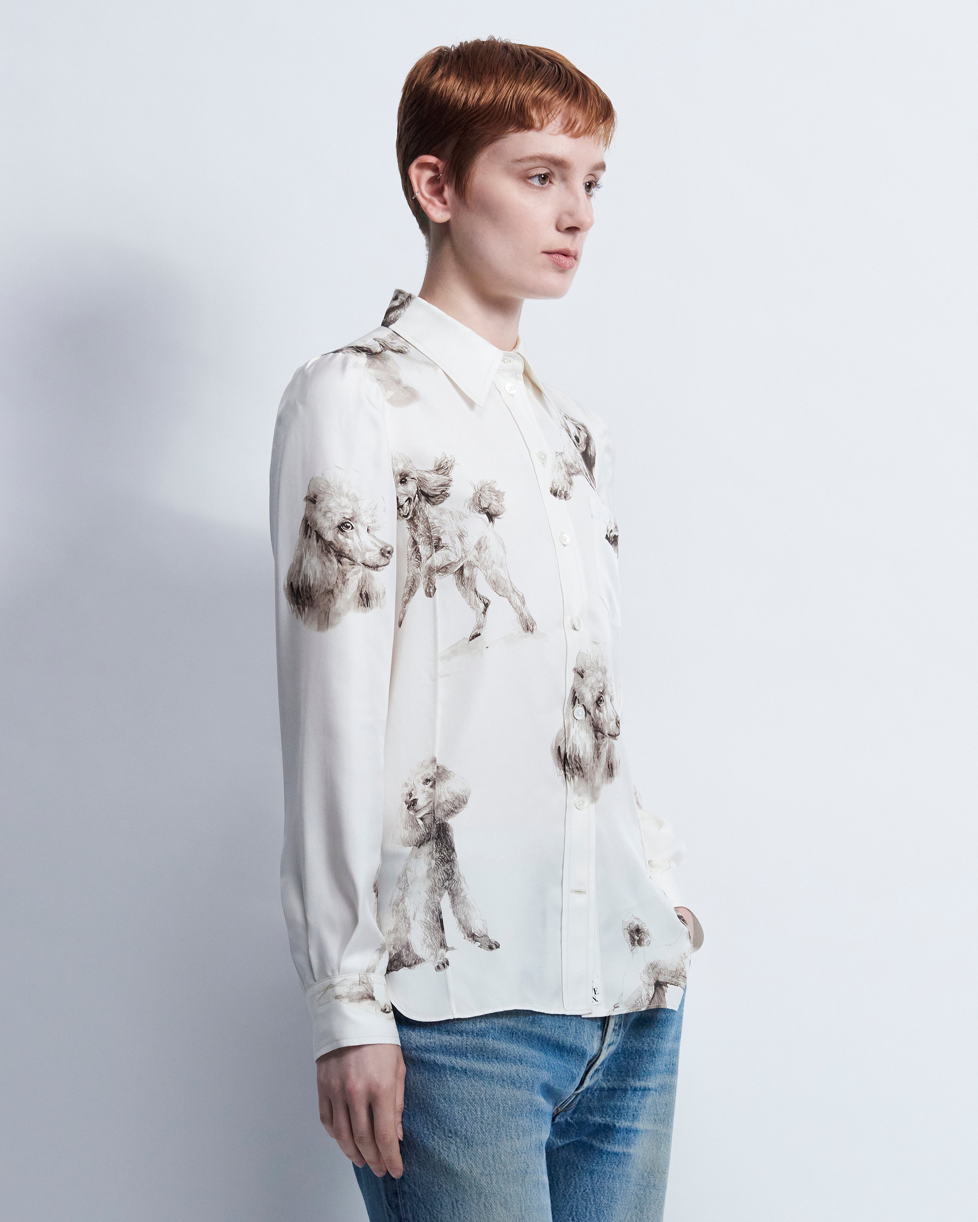 Laura - Printed Silk Twill in Vanilla / Poodle - view 3