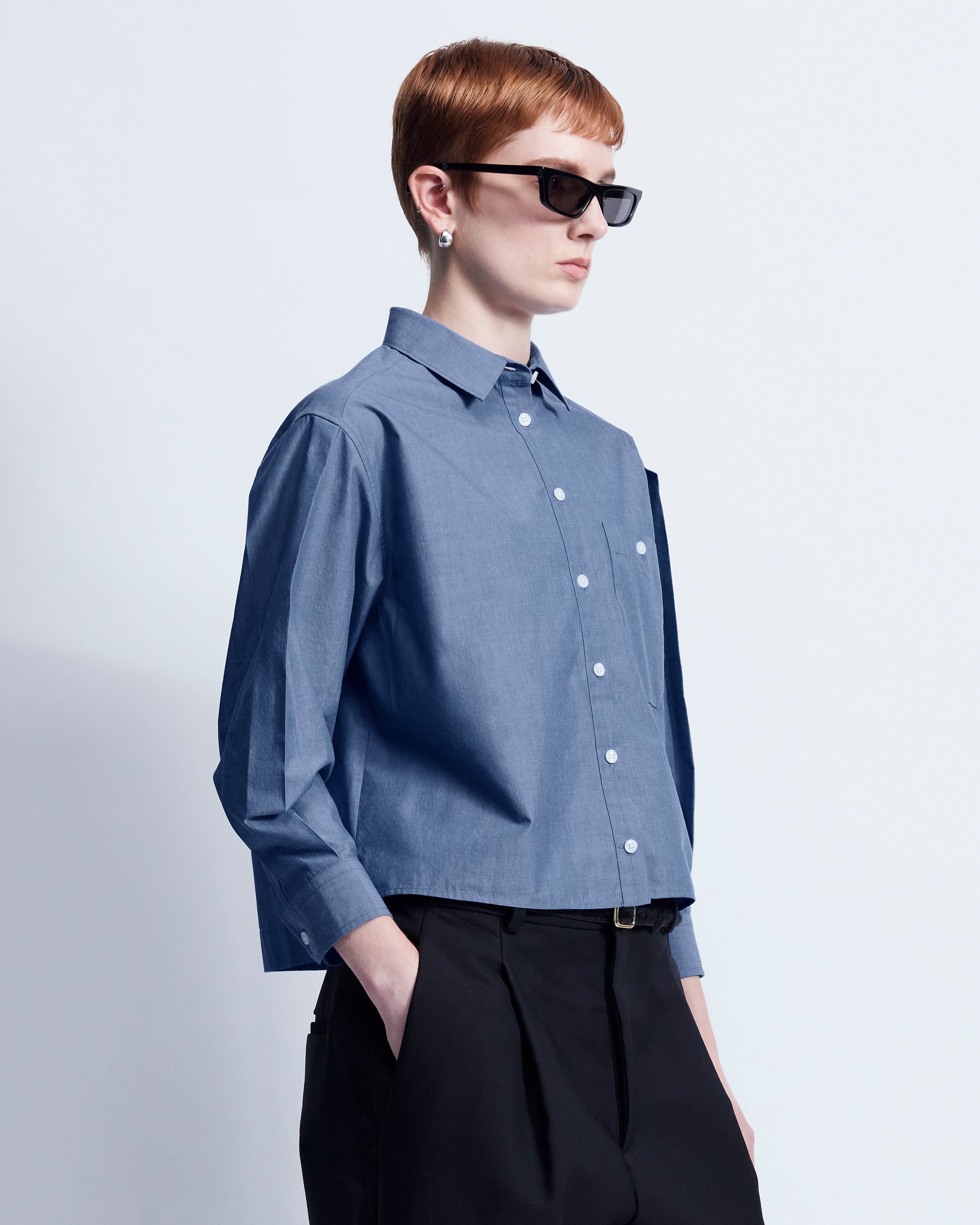 Linda - Breeze Technical Poplin in Chambray Blue - view 3
