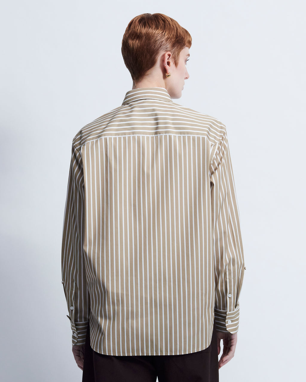 Maria - Striped Cotton Poplin in Light Brown Stripe - view 3