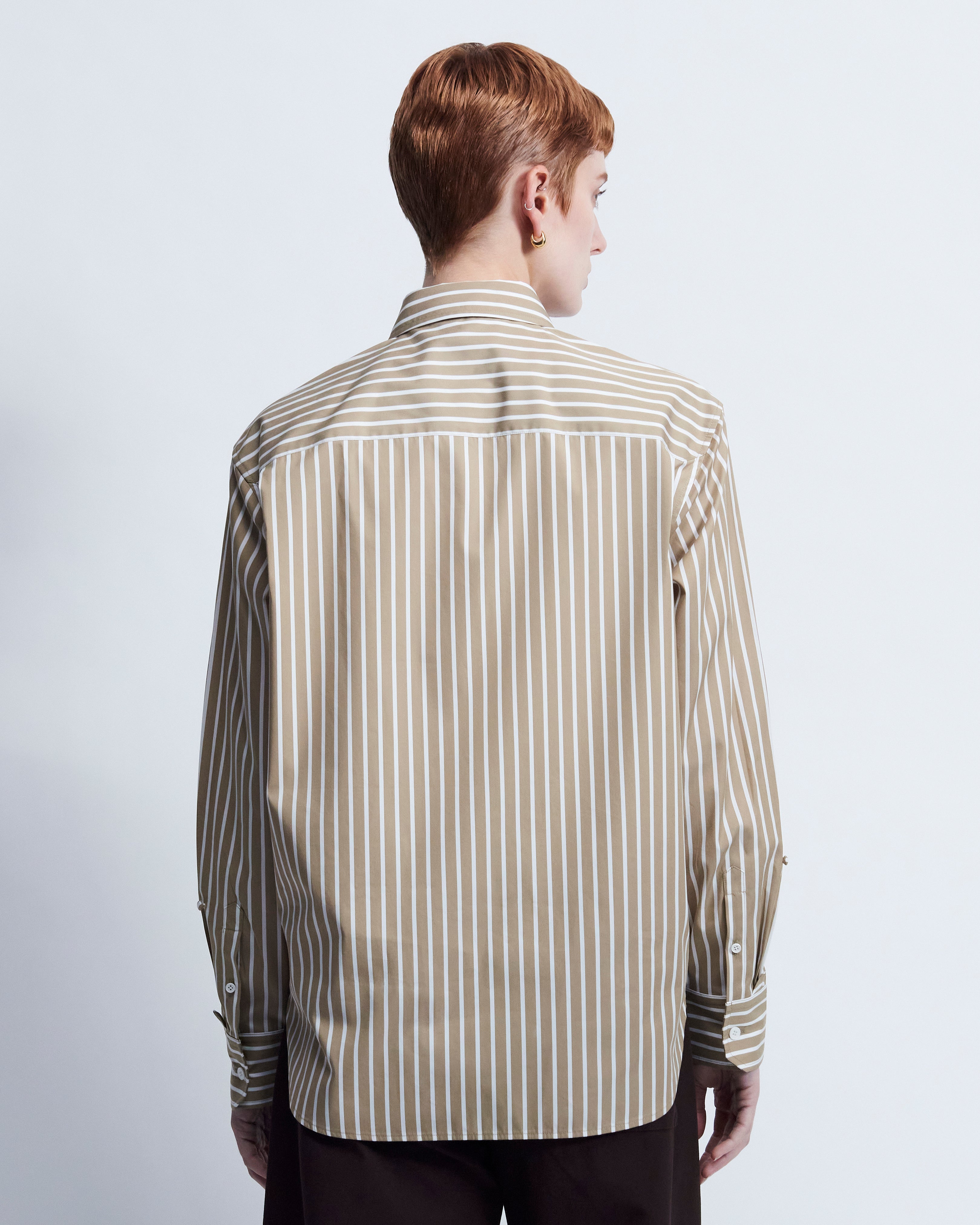 Maria - Striped Cotton Poplin in Light Brown Stripe - view 3