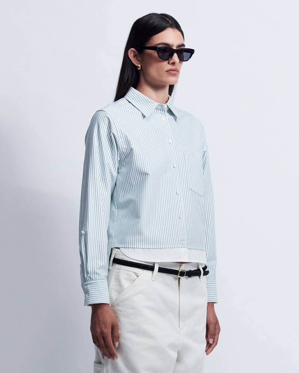 Sophie - High Twist Oxford in Green Stripe - view 3