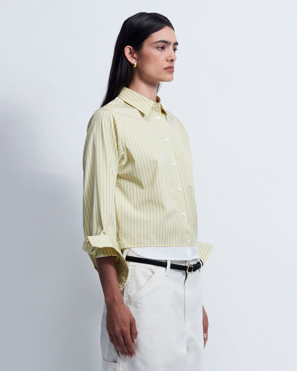 Sophie - Striped Cotton Poplin in Yellow Stripe - view 3