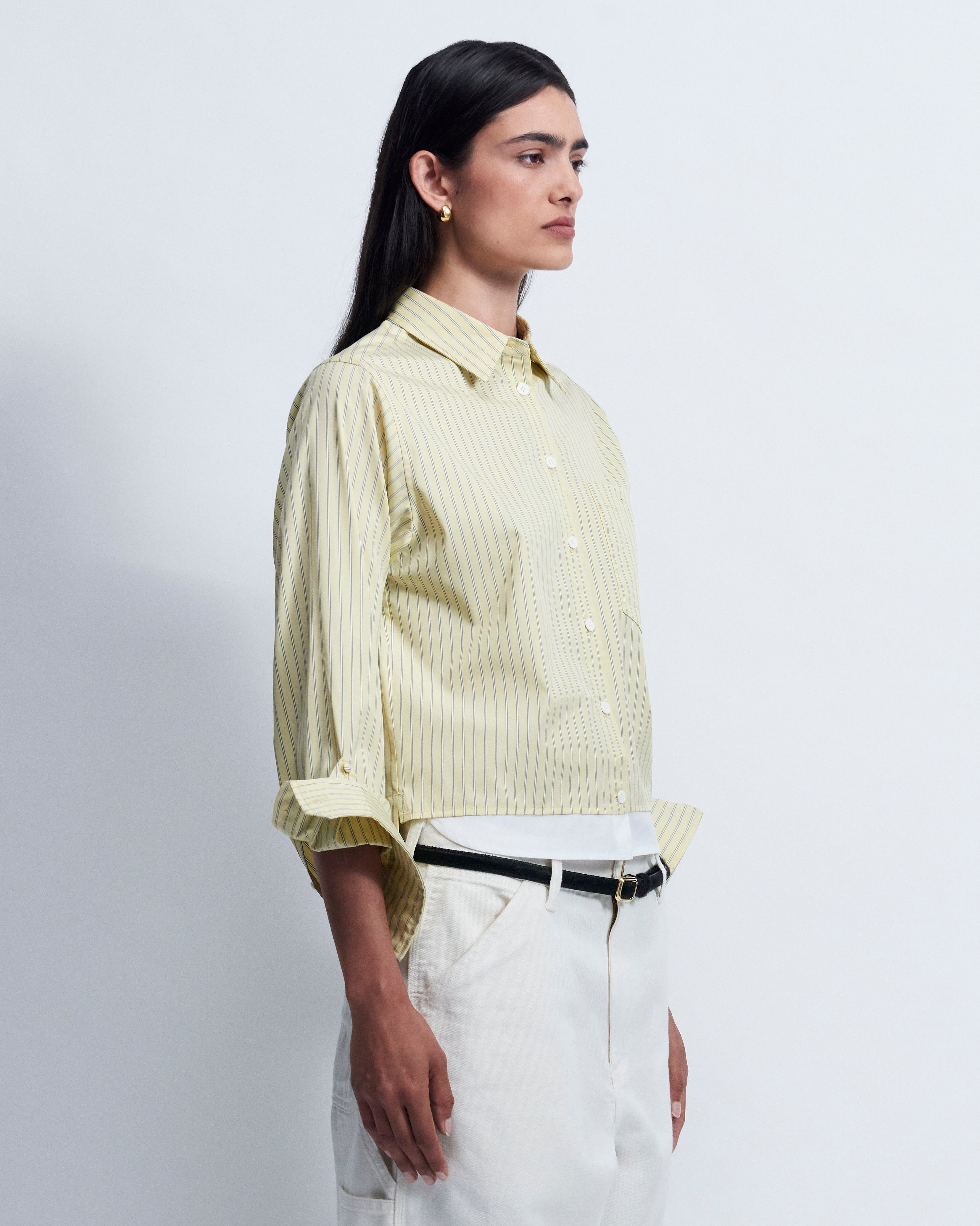 Sophie - Striped Cotton Poplin in Yellow Stripe - view 3
