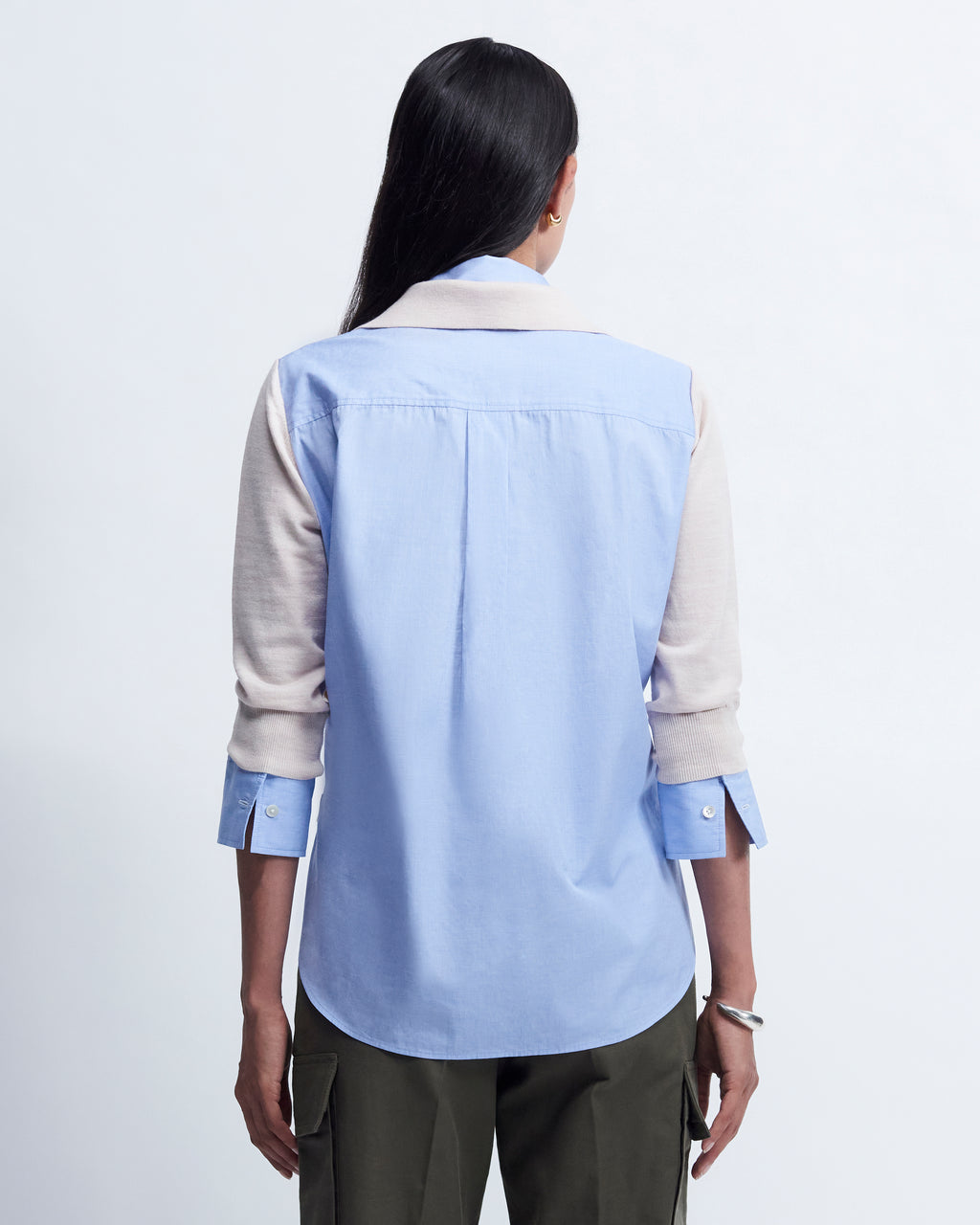 Deanna - Merino Wool in Beige / Blue Cross Hatch - view 4