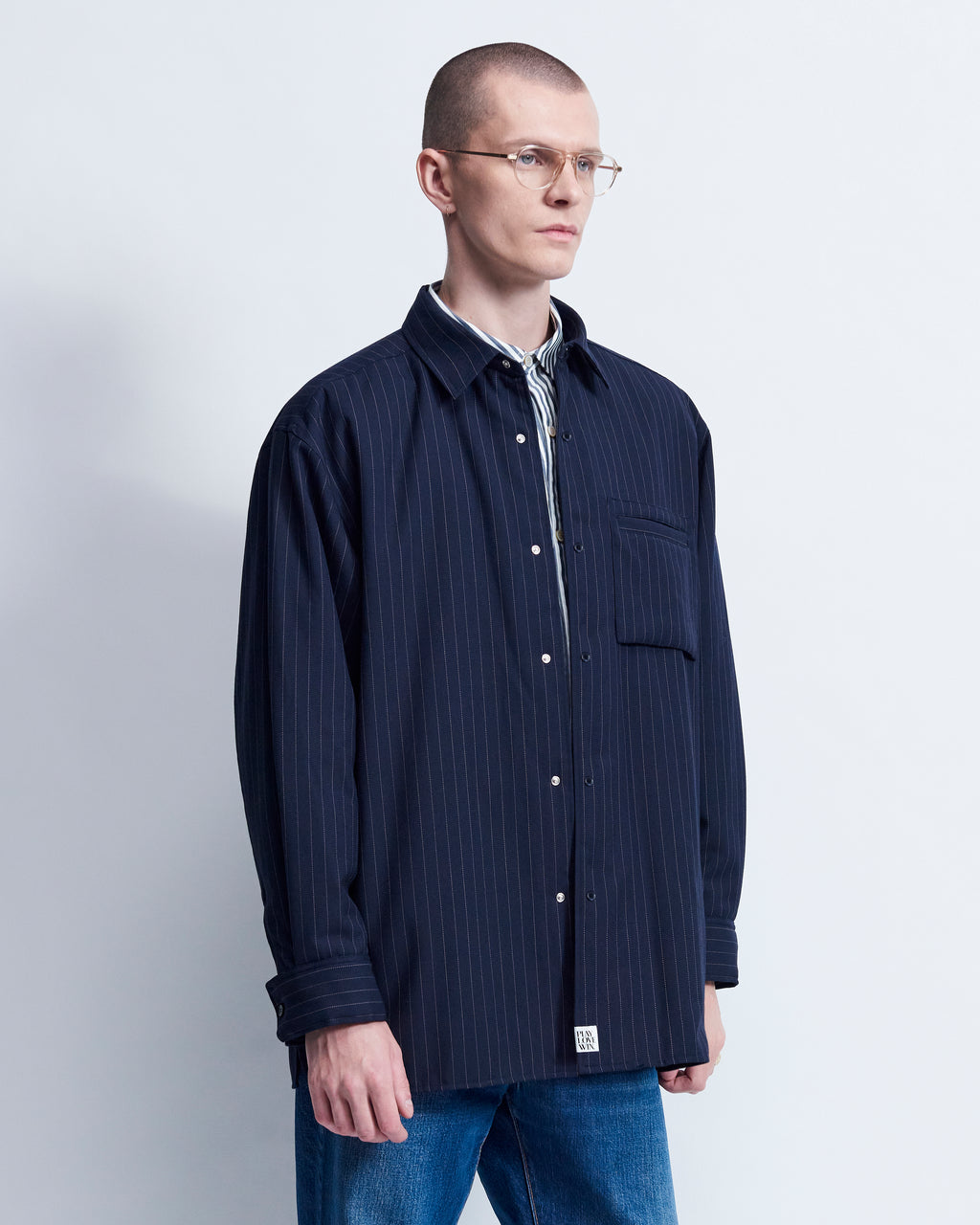 Johnson - Technical Wool Gabardine in Navy stripe - view 4