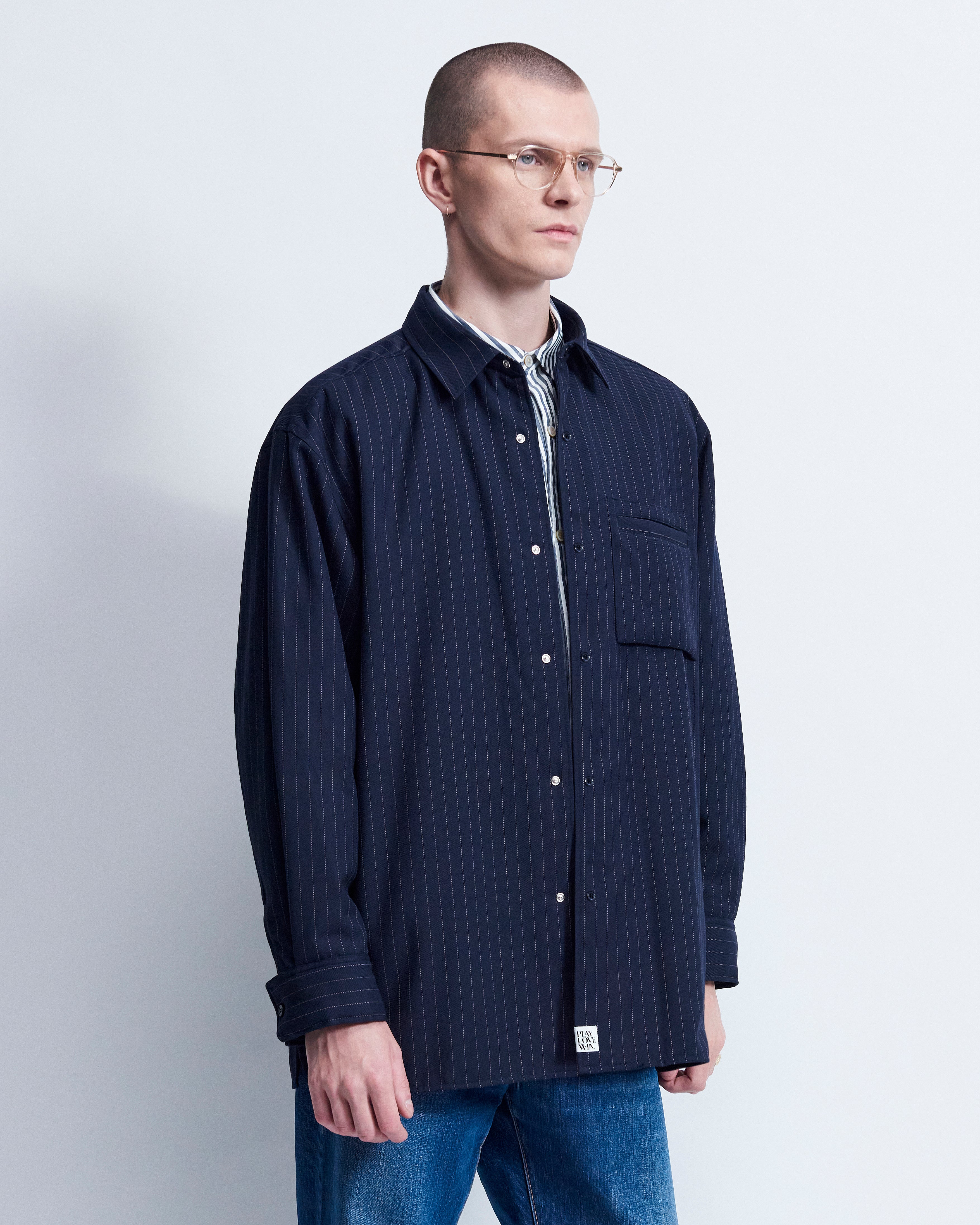 Johnson - Technical Wool Gabardine in Navy stripe - view 4