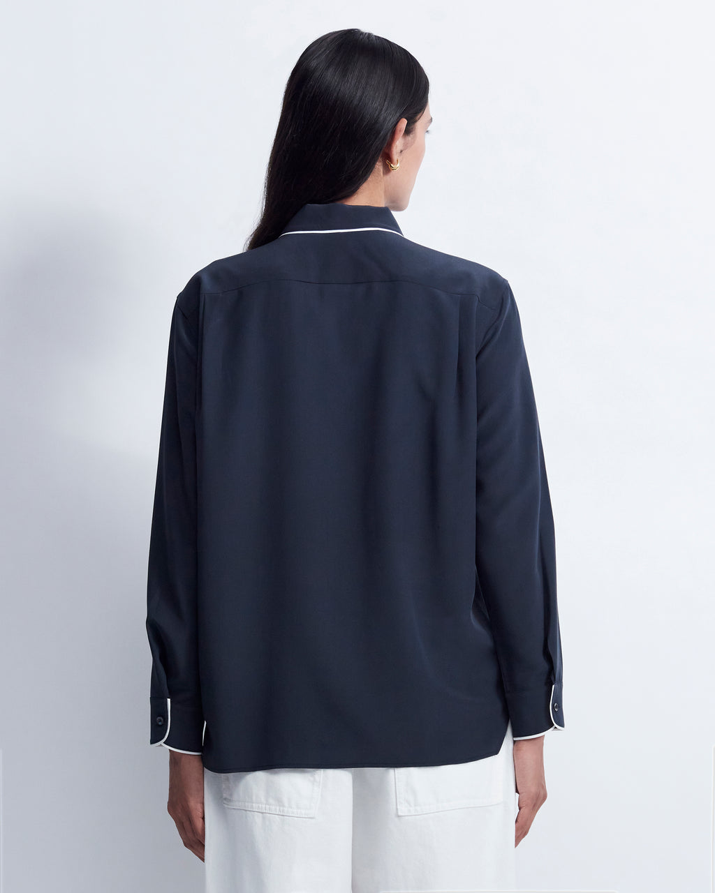 Capri - Silk Crepe de Chine in Midnight Navy / Ivory - view 4
