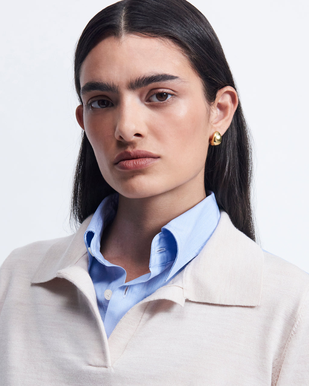 Deanna - Merino Wool in Beige / Blue Cross Hatch - view 5
