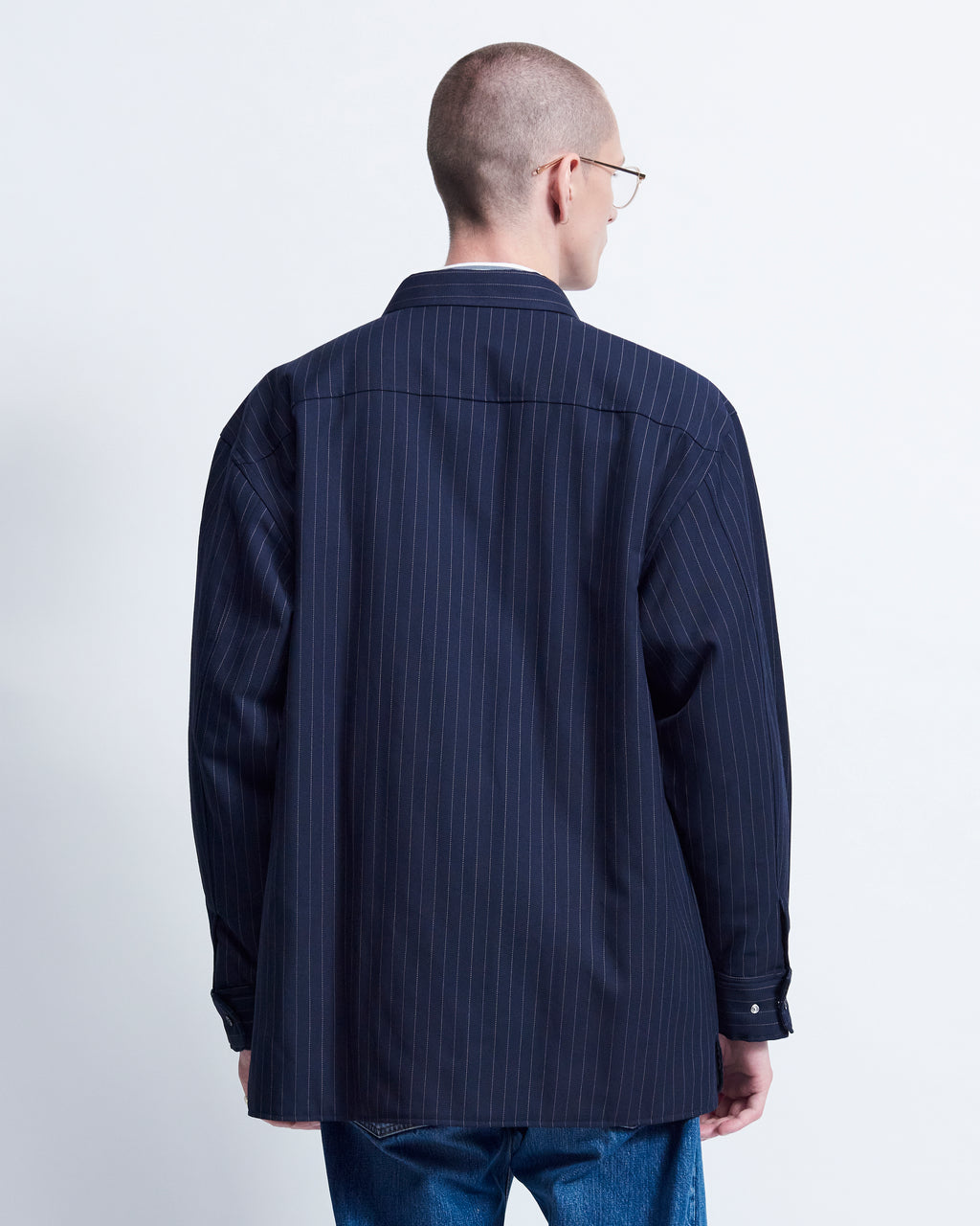 Johnson - Technical Wool Gabardine in Navy stripe - view 5