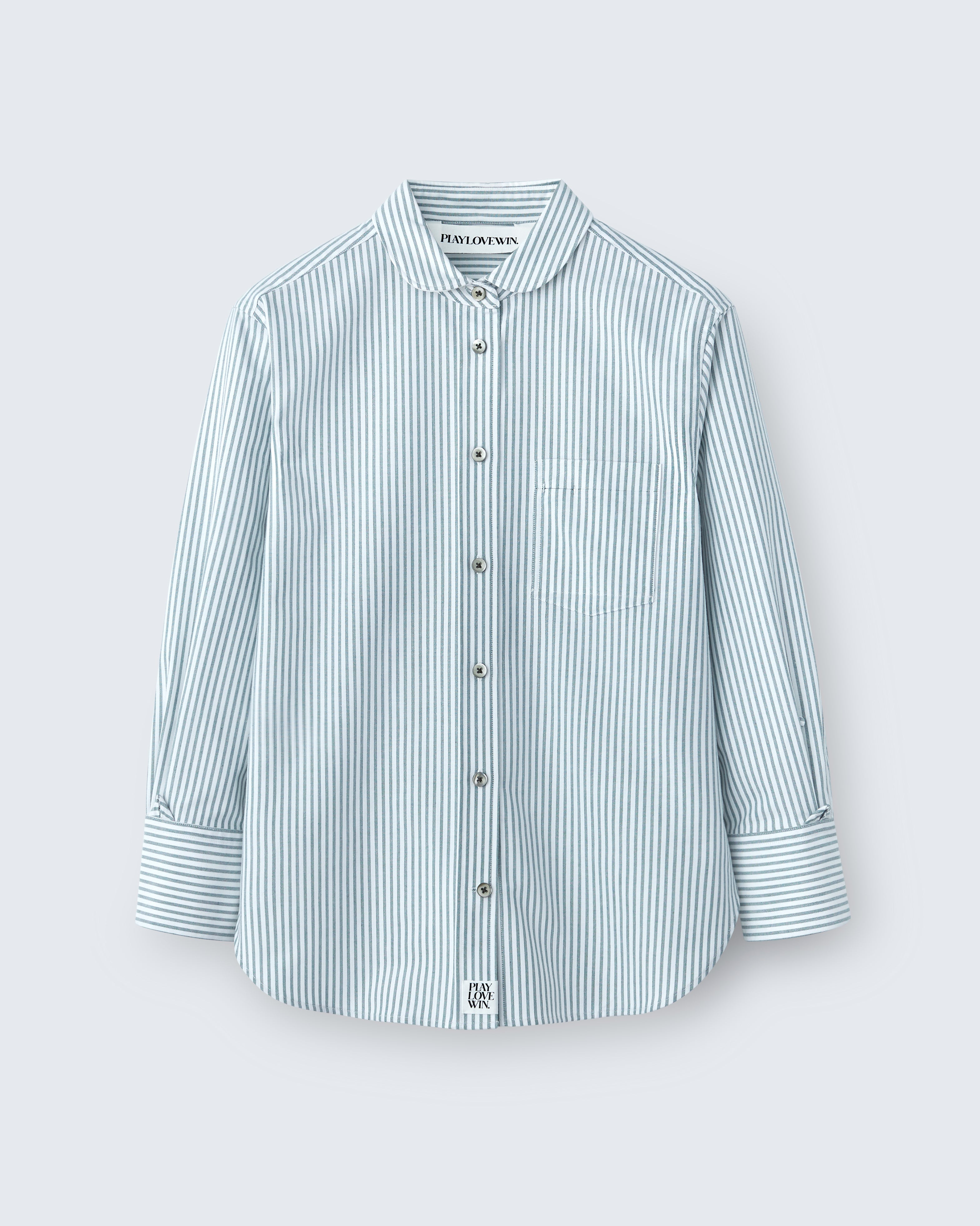 Binx - High Twist Oxford in Green Stripe - flat shot