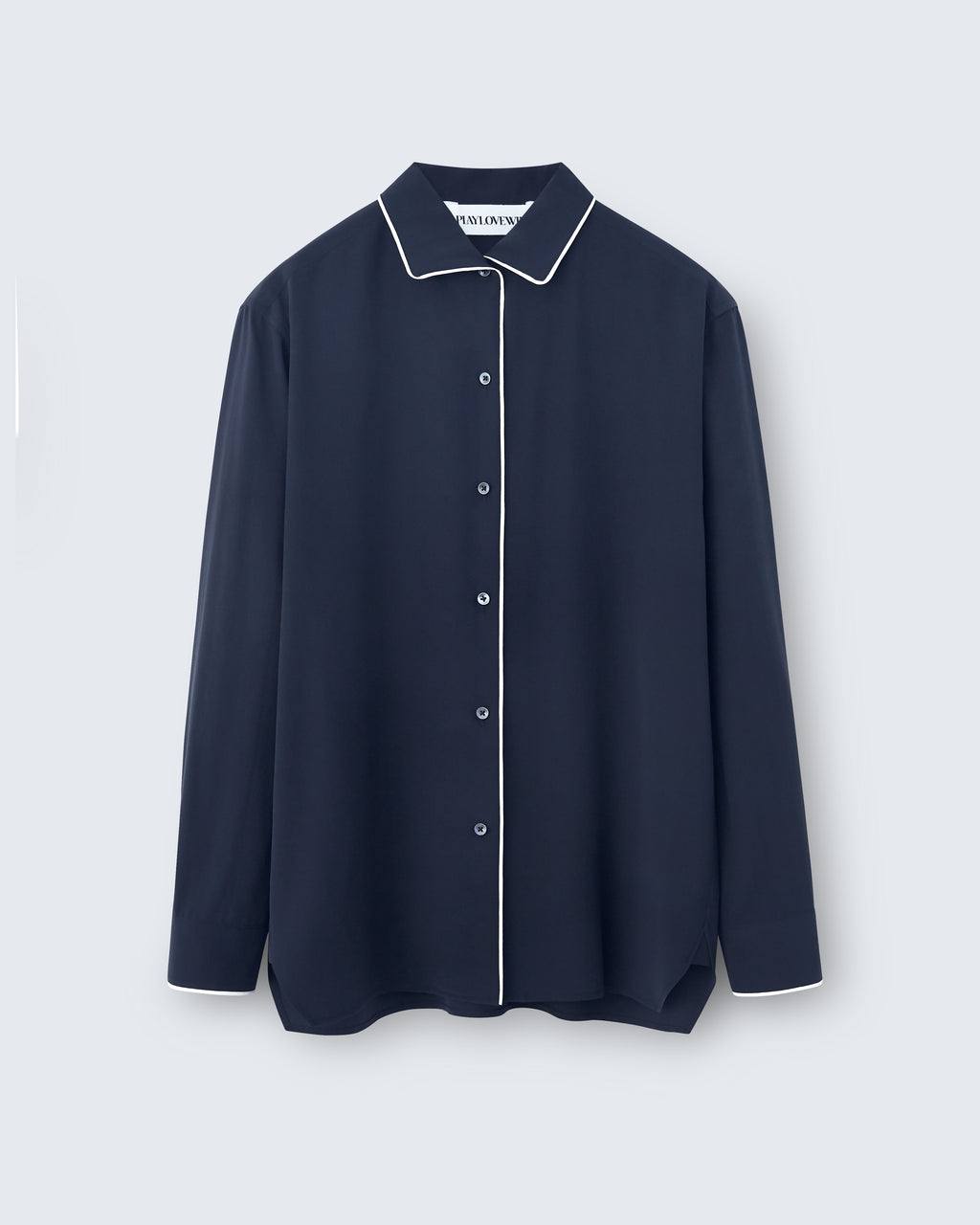 Capri - Silk Crepe de Chine in Midnight Navy / Ivory - flat shot