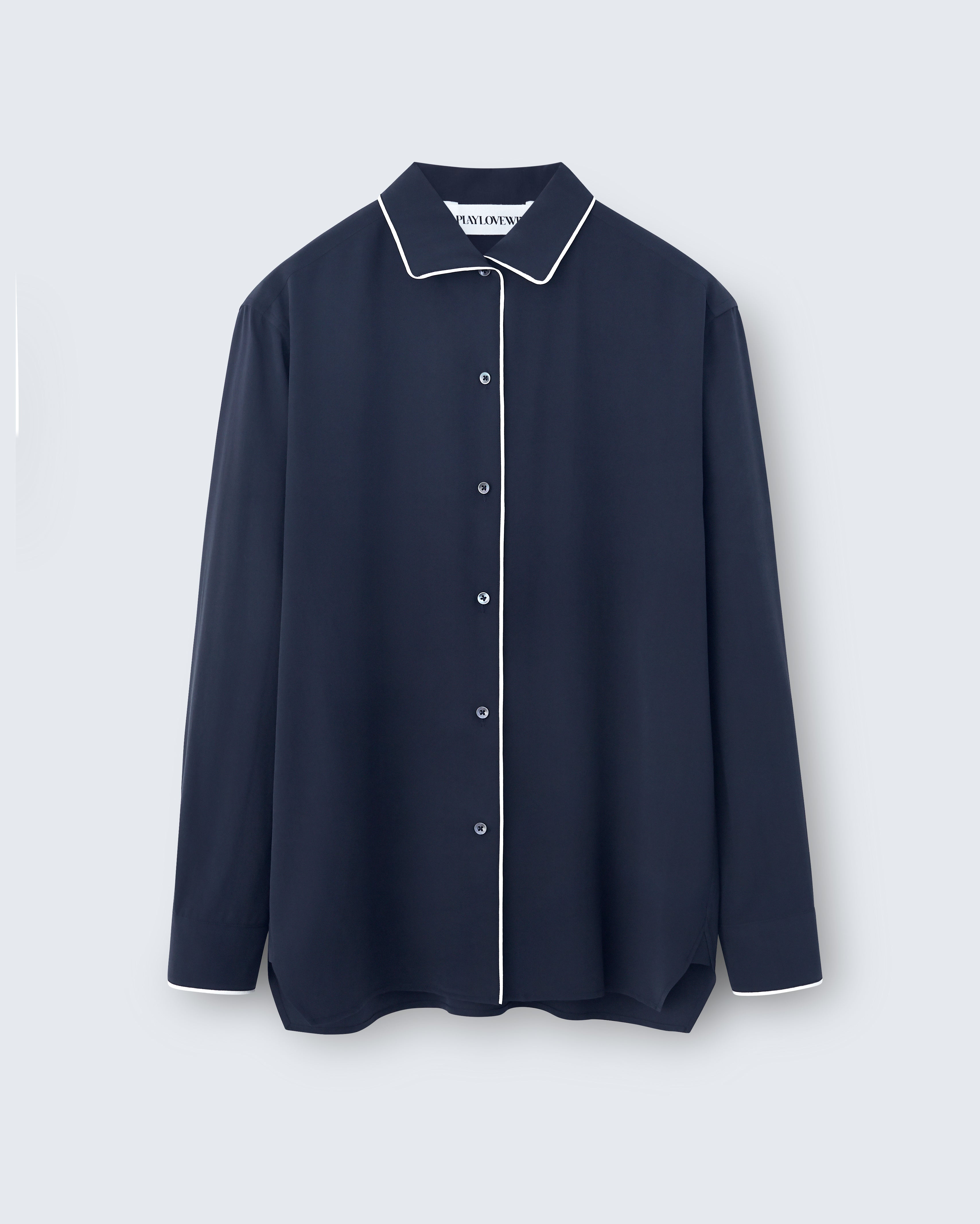 Capri - Silk Crepe de Chine in Midnight Navy / Ivory - flat shot