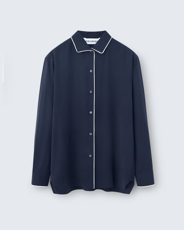 Capri - Silk Crepe de Chine in Midnight Navy / Ivory - flat shot