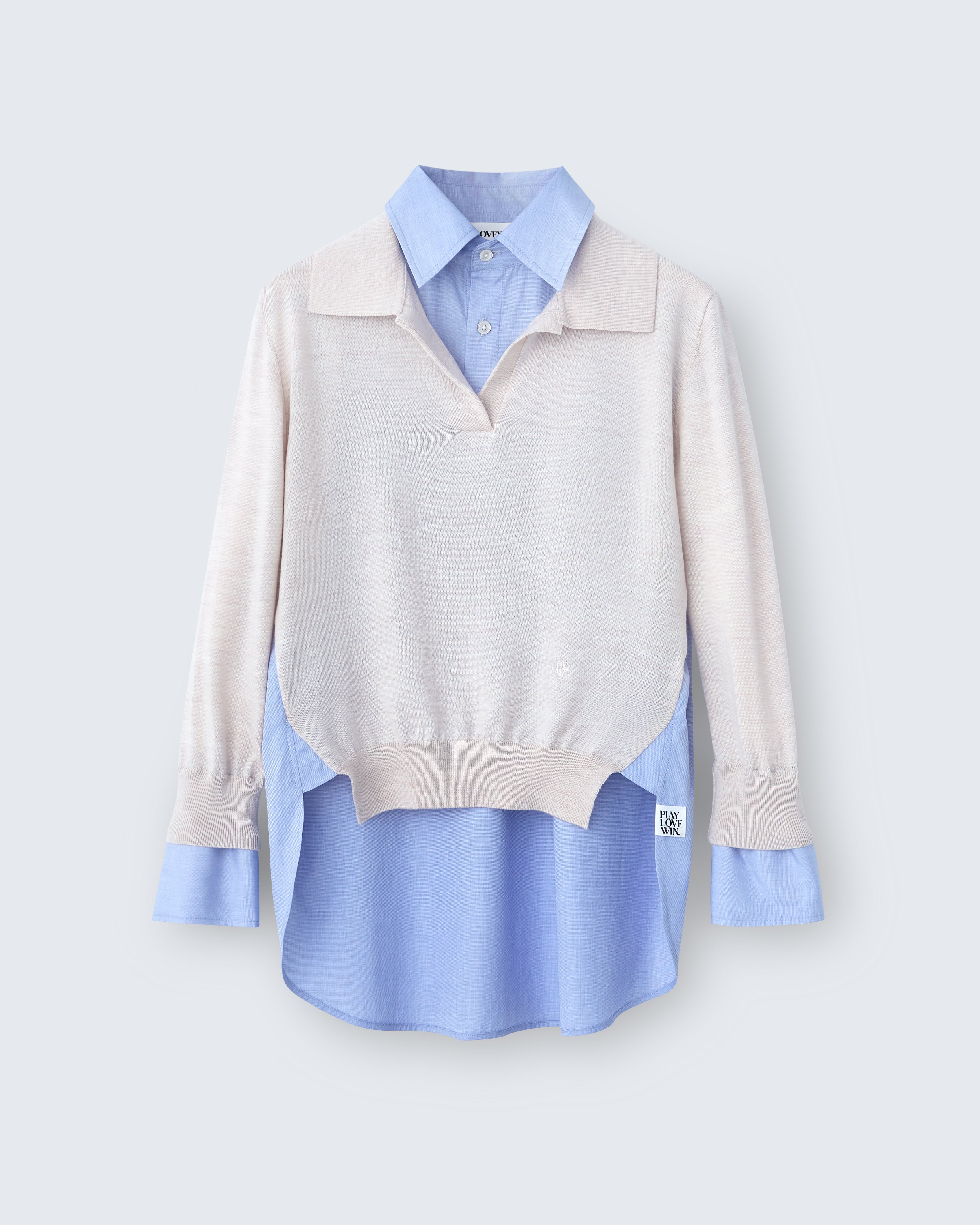 Deanna - Merino Wool in Beige / Blue Cross Hatch - flat shot